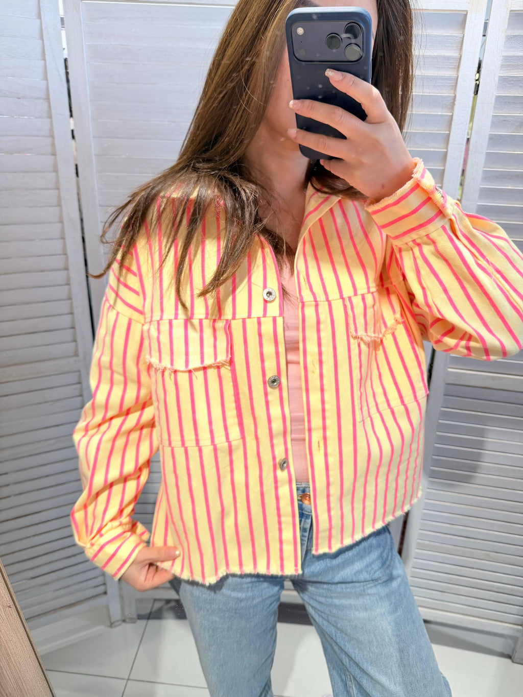 Veste rayée en coton RITA JAUNE&ROSE
