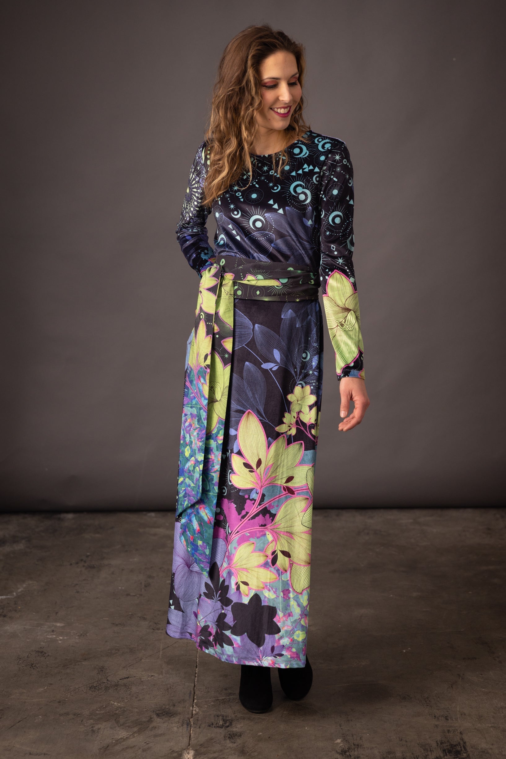 Robe velours THEODORA Mandala Emeraude