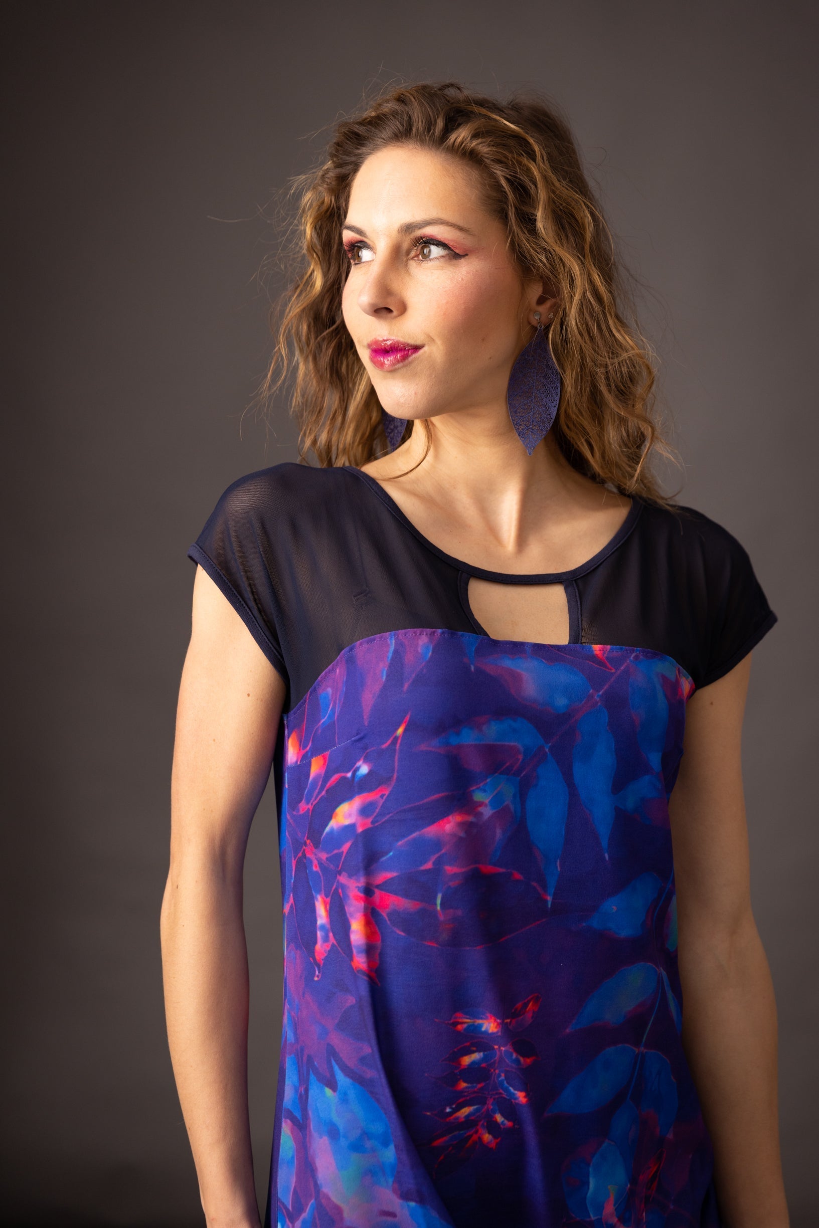 SORA NATURA Indigo printed crepe short dress 