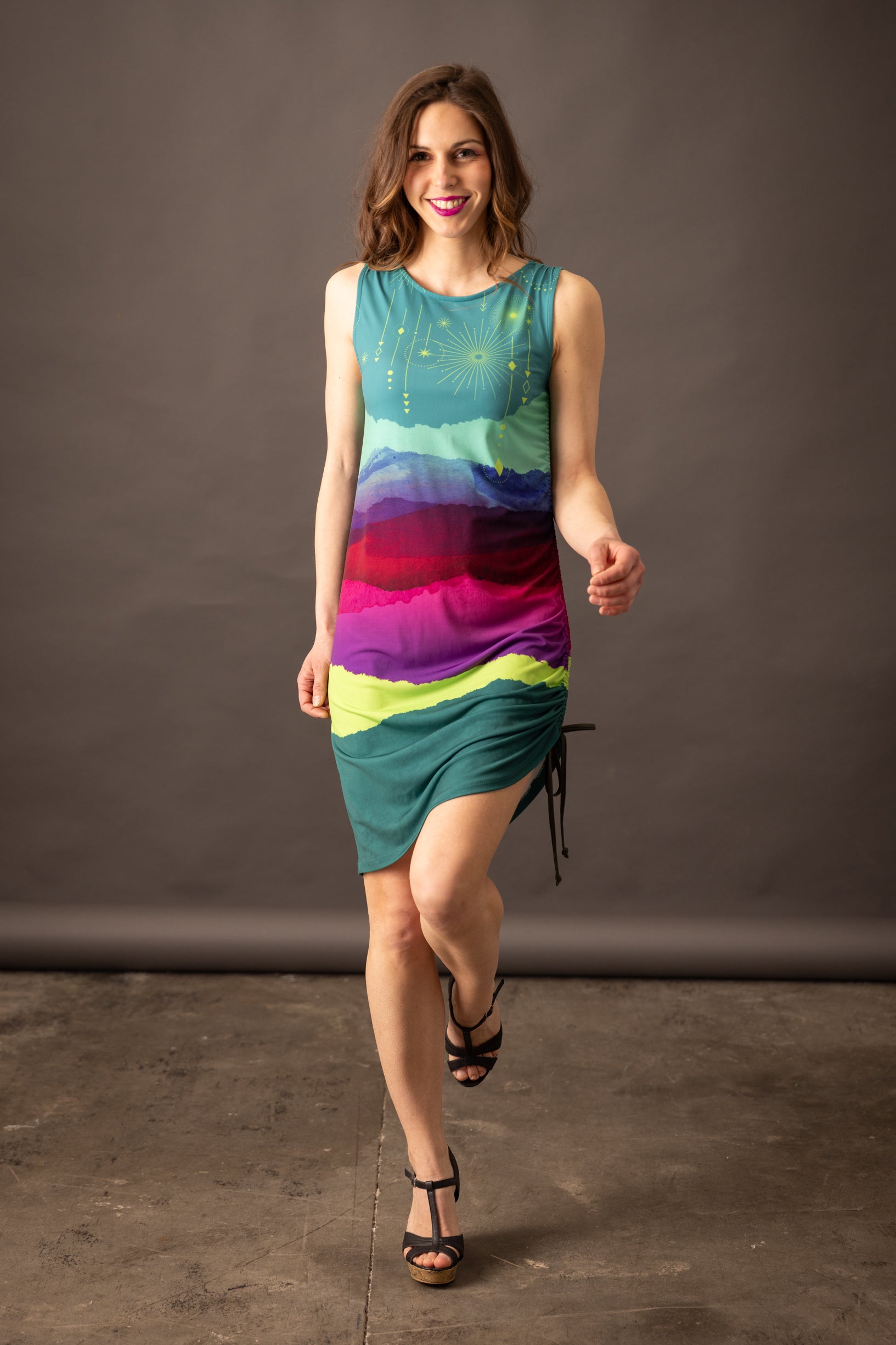SOLIFLORE Ondina Emerald gathered dress 