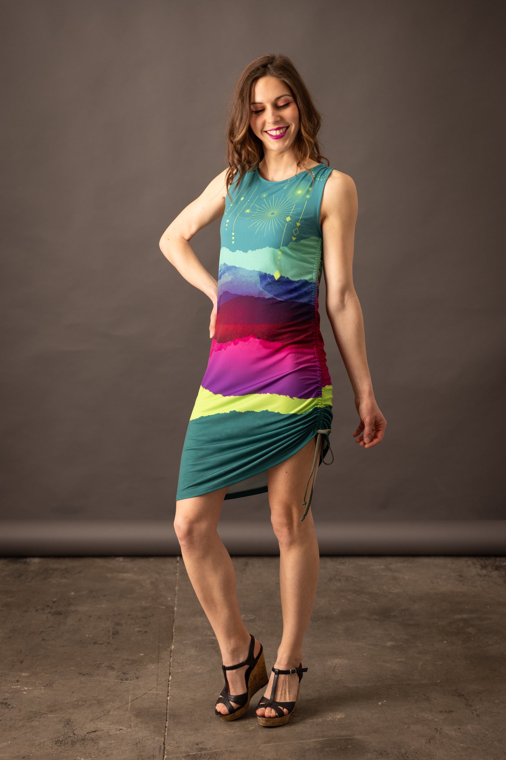 SOLIFLORE Ondina Emerald gathered dress 