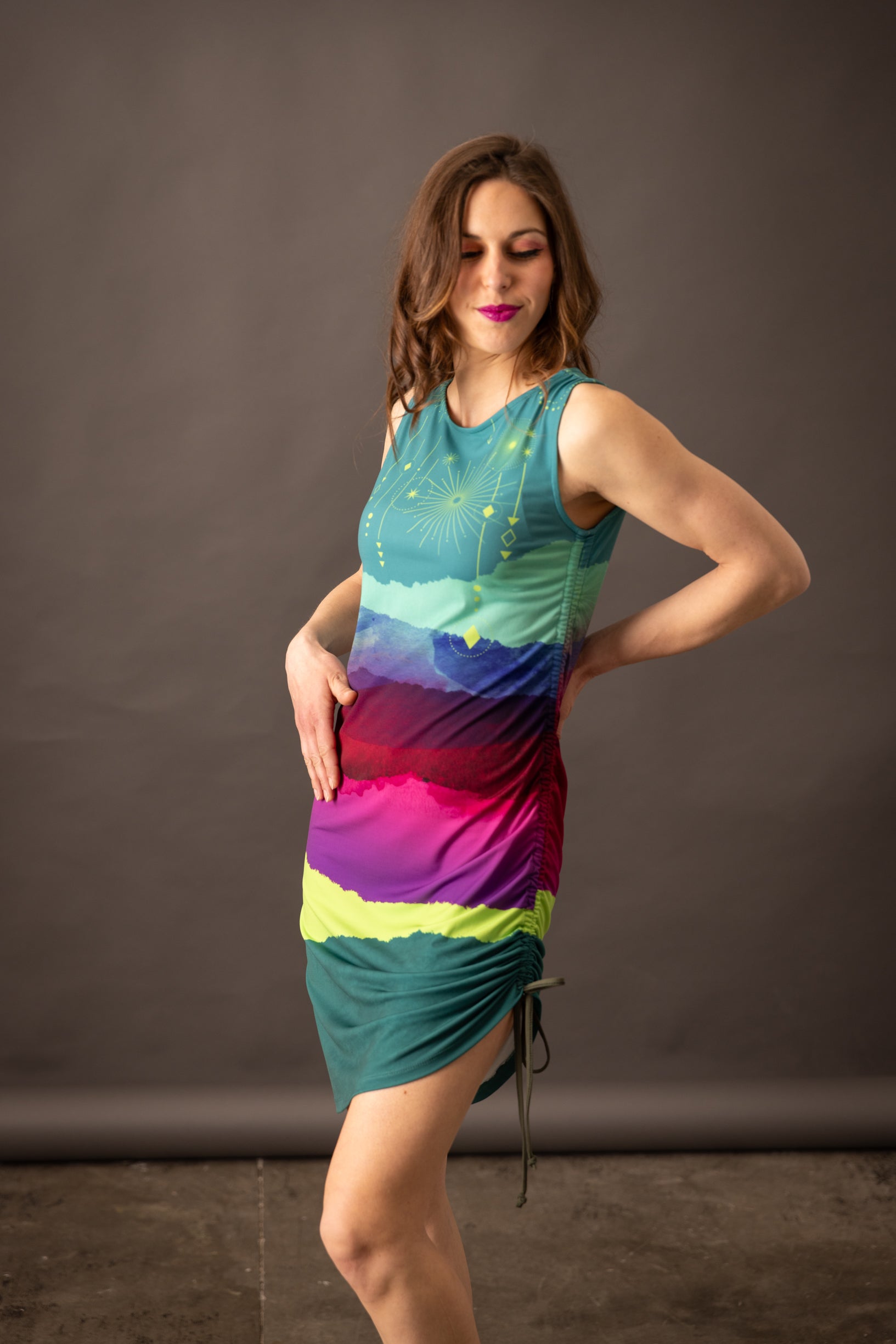 SOLIFLORE Ondina Emerald gathered dress 