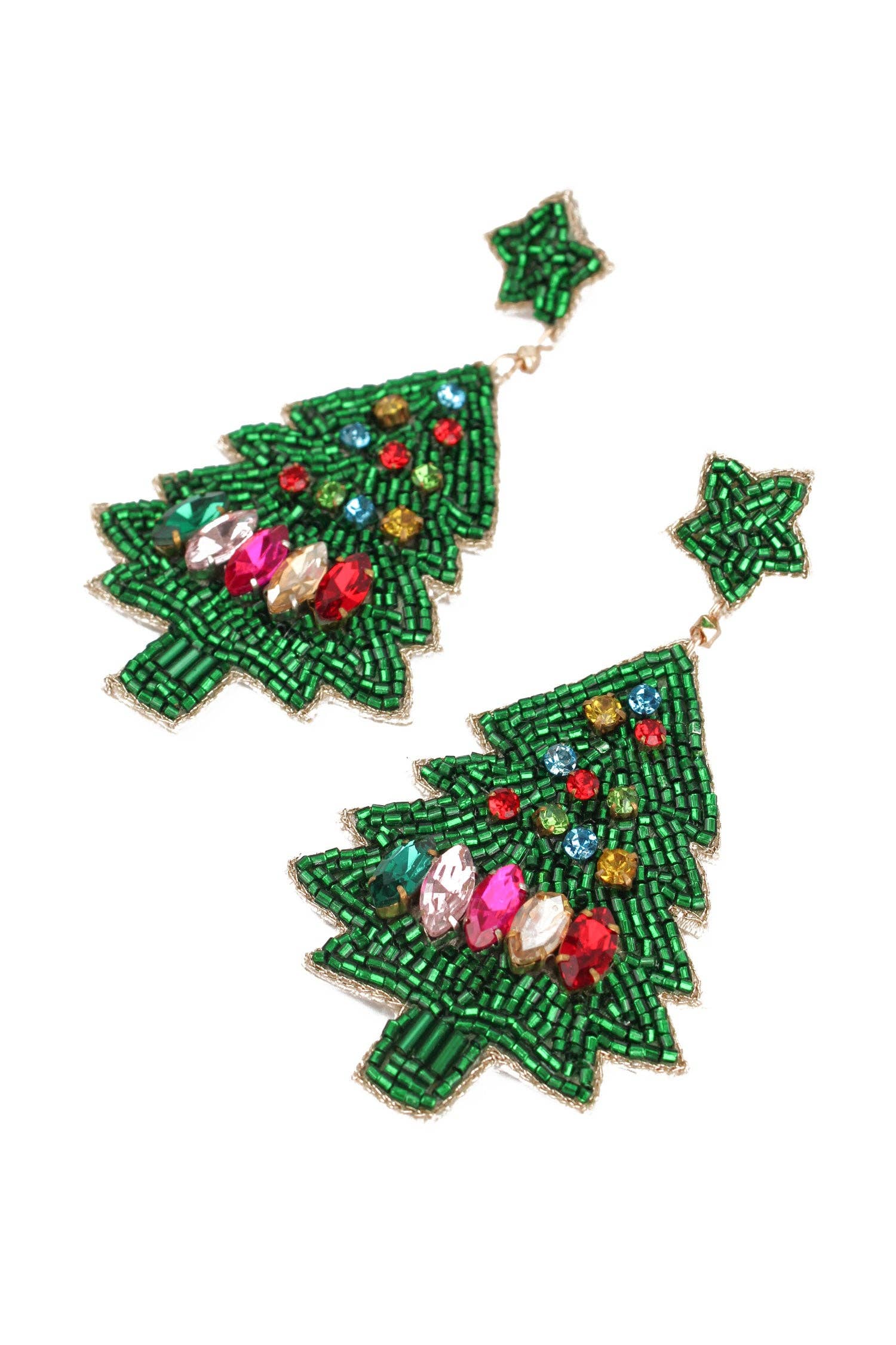 GRANDES BOUCLES D'OREILLES ARBRE DE NOËL ARC-EN-CIEL ET VERTES