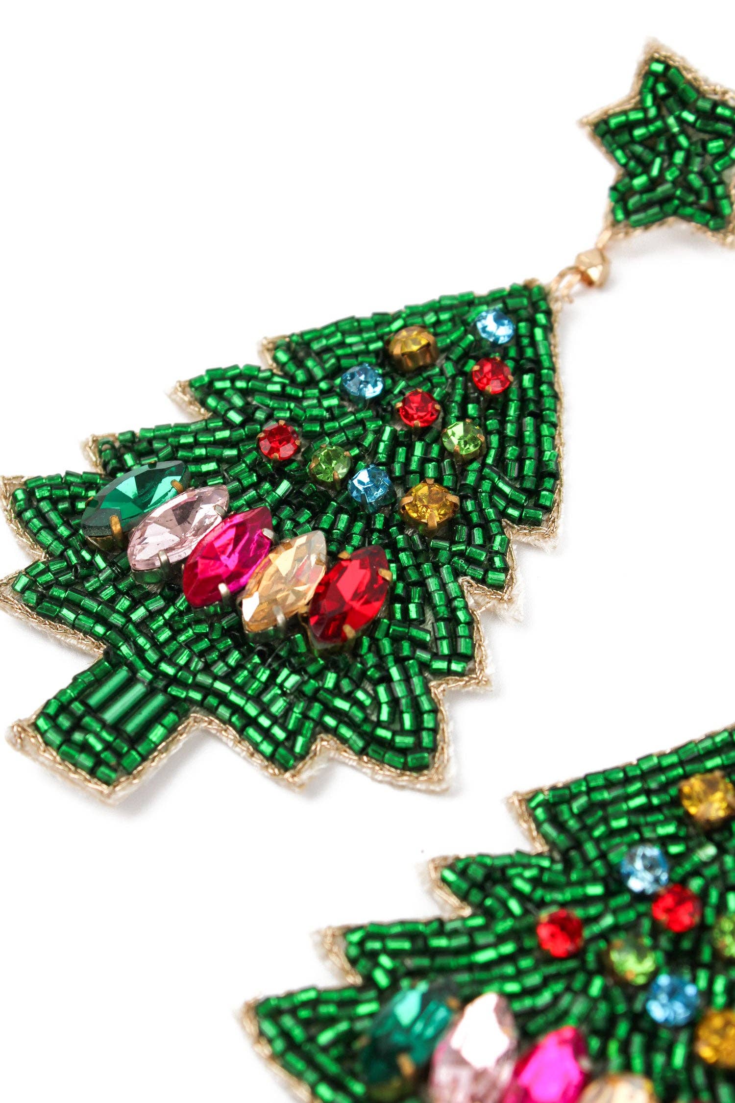 GRANDES BOUCLES D'OREILLES ARBRE DE NOËL ARC-EN-CIEL ET VERTES