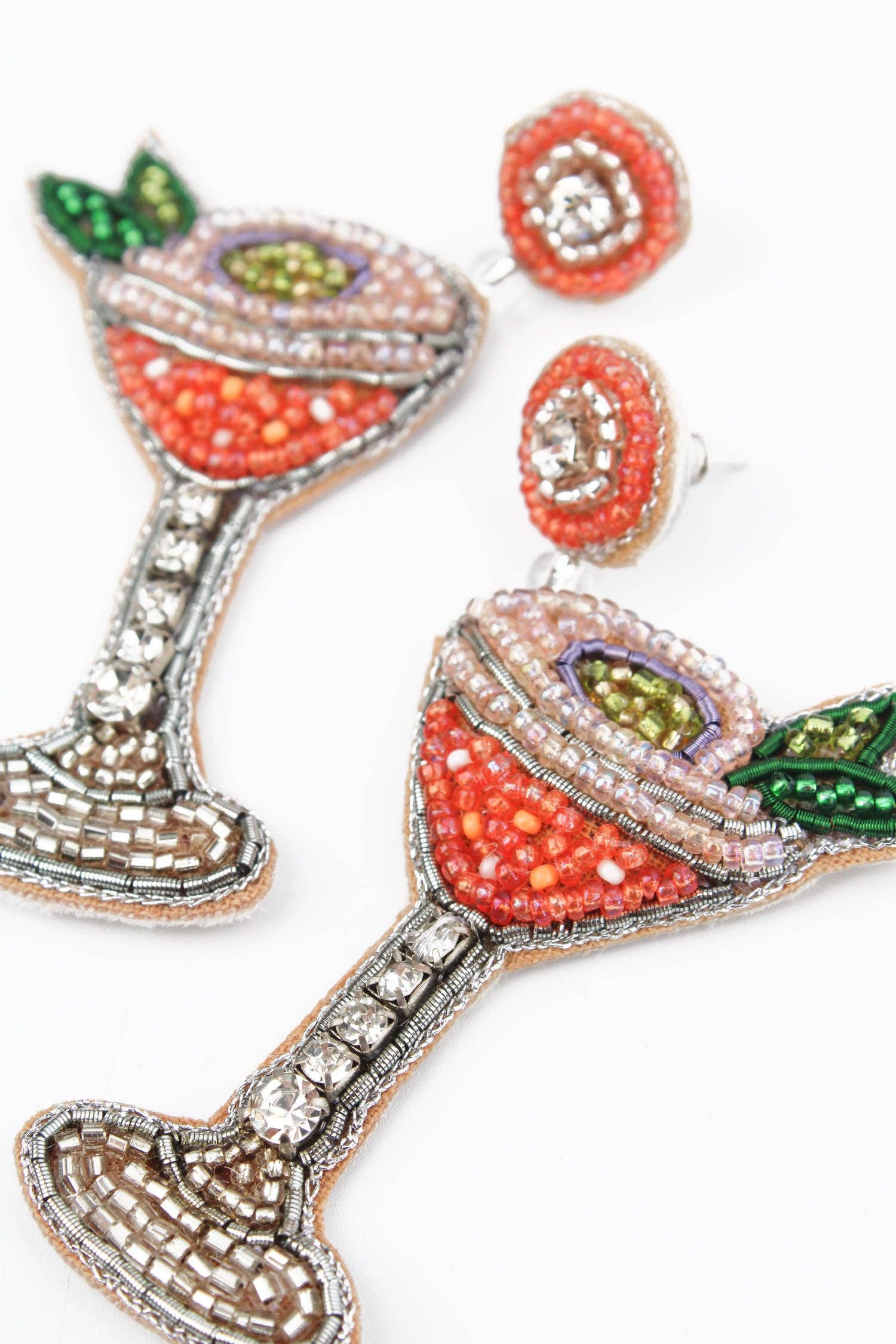 Boucles d'oreilles perlées cocktail martini fruit de la passion