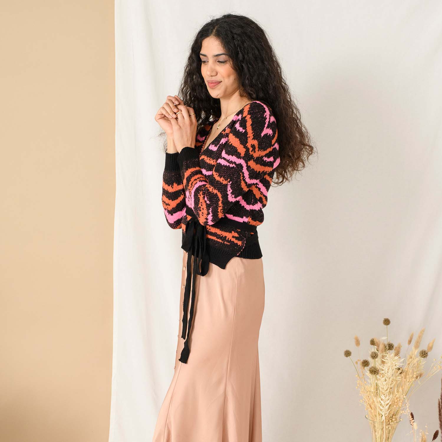 Pull cache-cœur intarsia zèbre Yvette - Noir