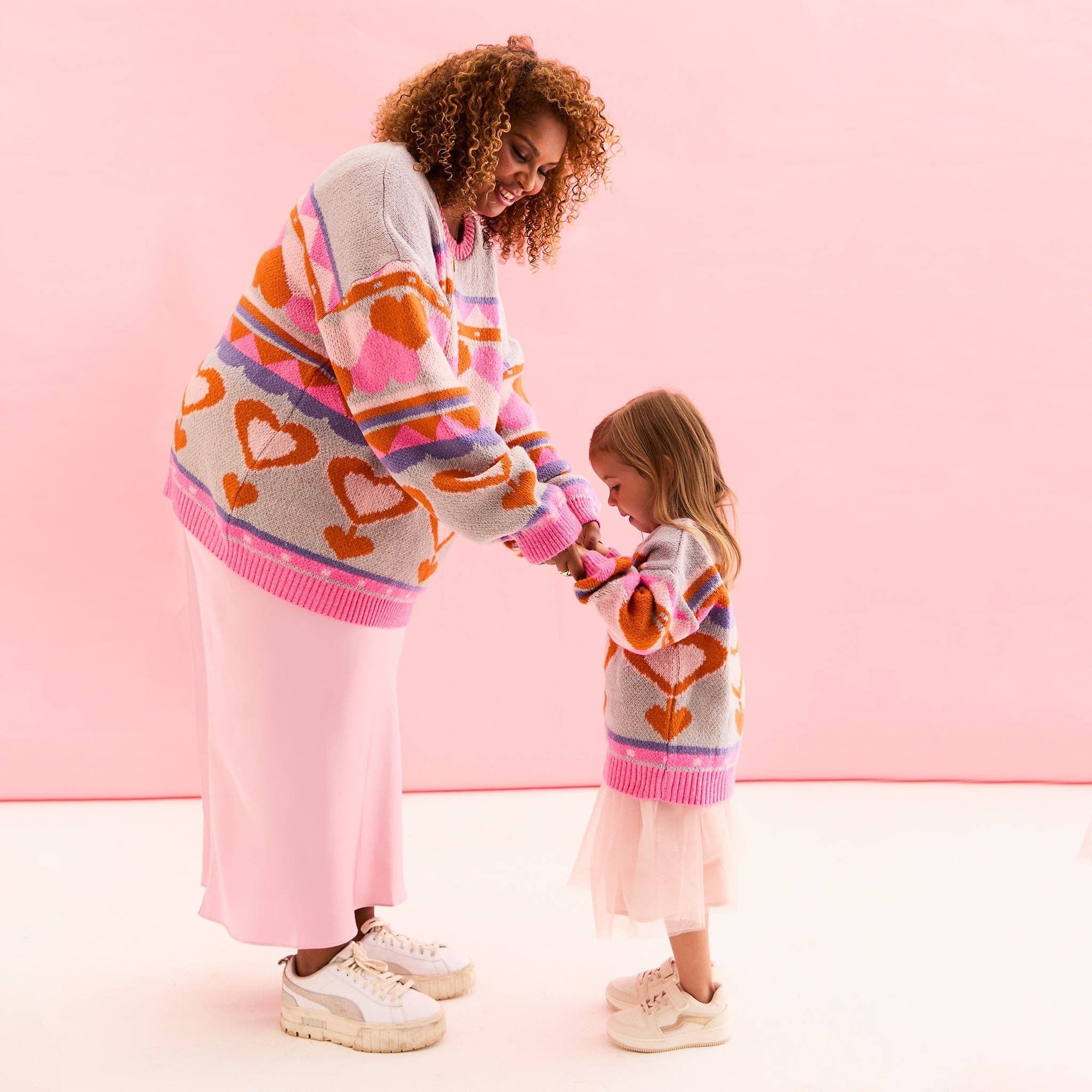 Pull oversize à manches ballon en intarsia Poppy Heart - Bleu