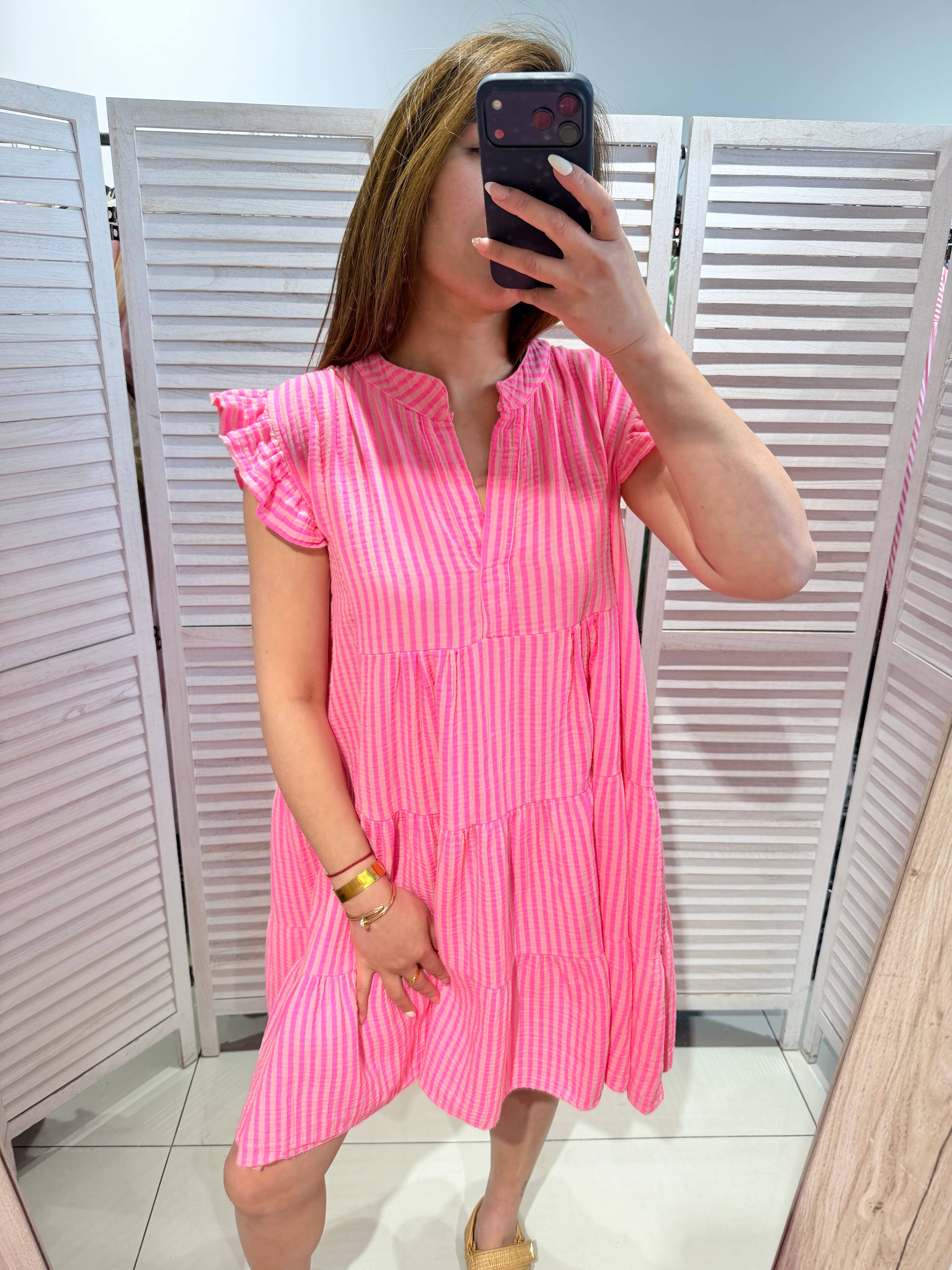 Robe en coton à rayures ROMANCE ROSE