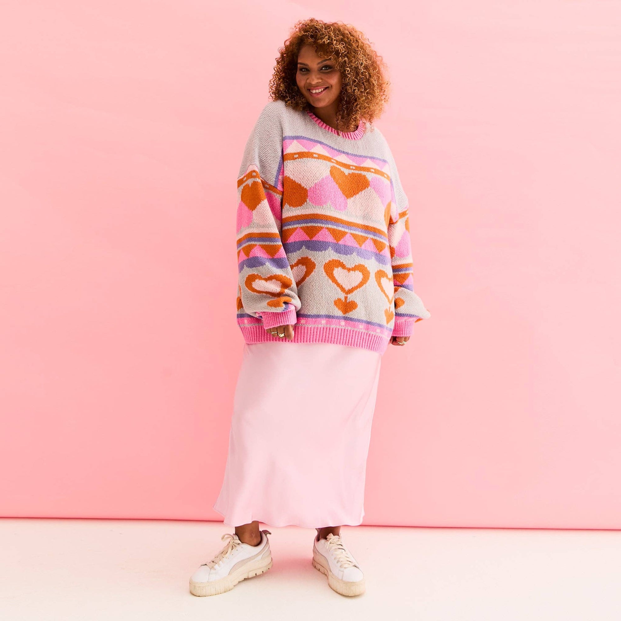 Pull oversize à manches ballon en intarsia Poppy Heart - Bleu