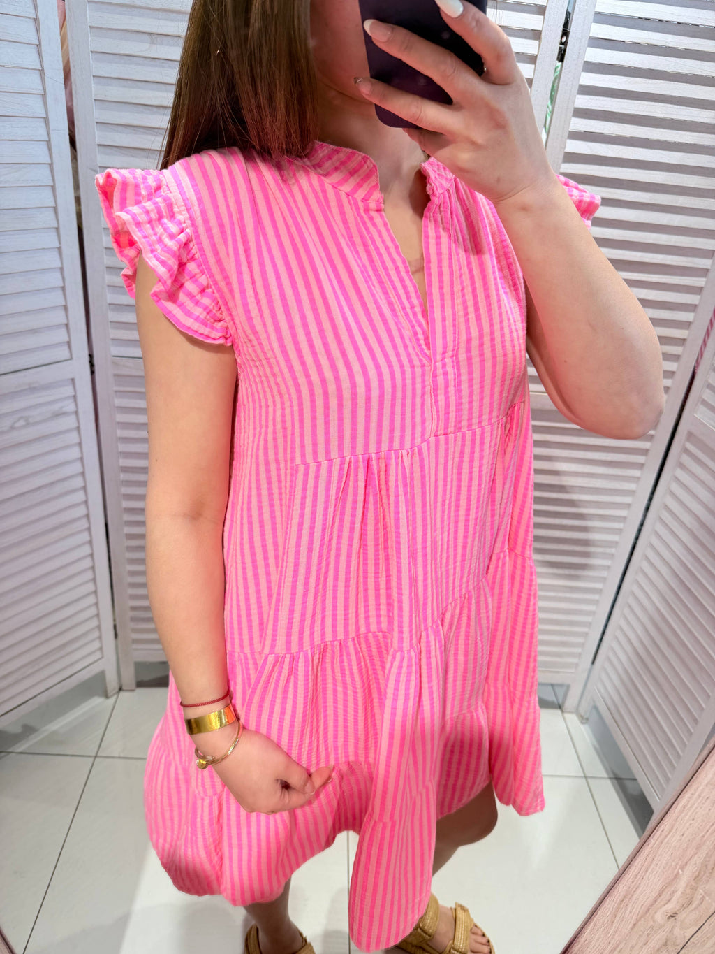 Robe en coton à rayures ROMANCE ROSE