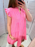 Robe en coton à rayures ROMANCE ROSE