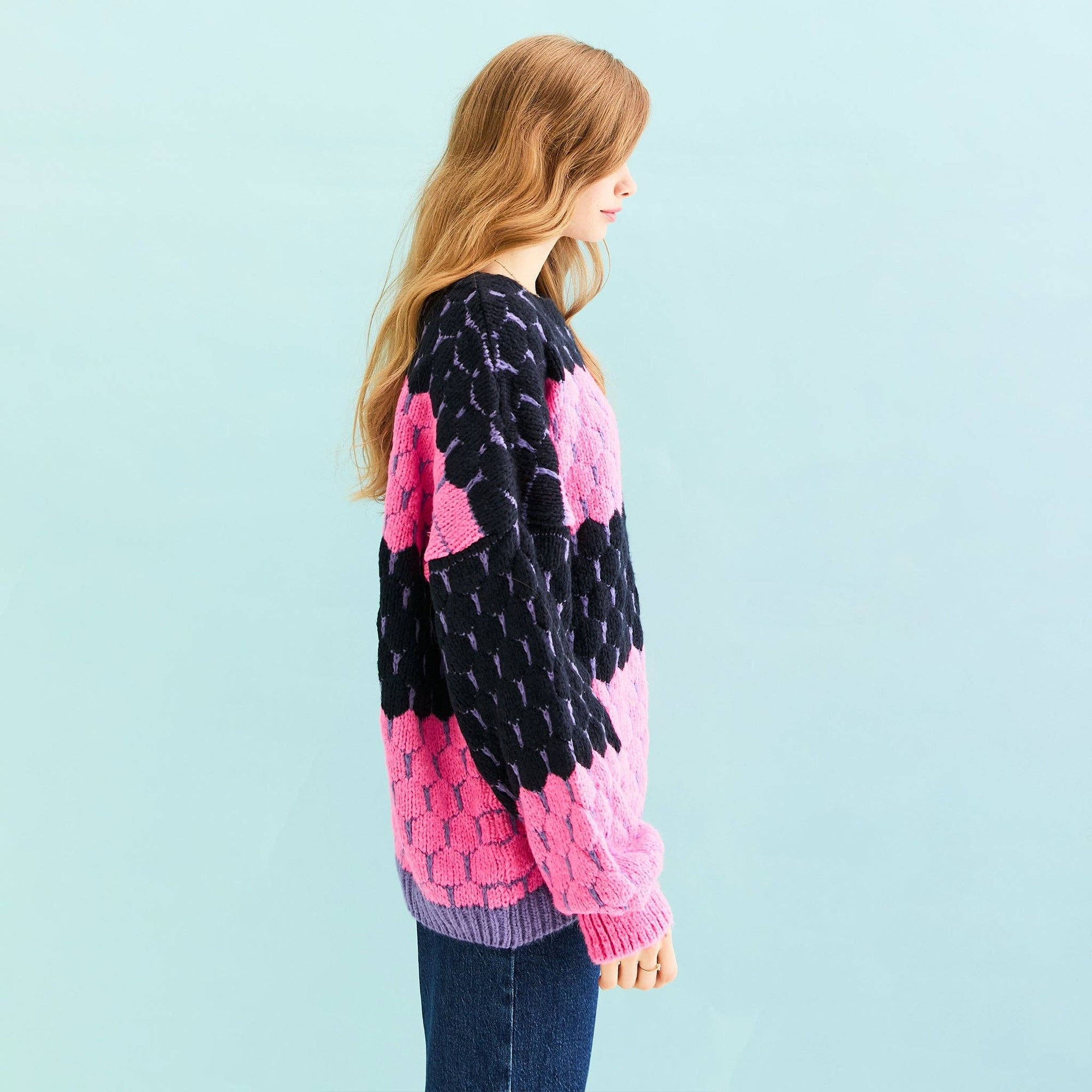 Pull à rayures et bulles en maille - Marine