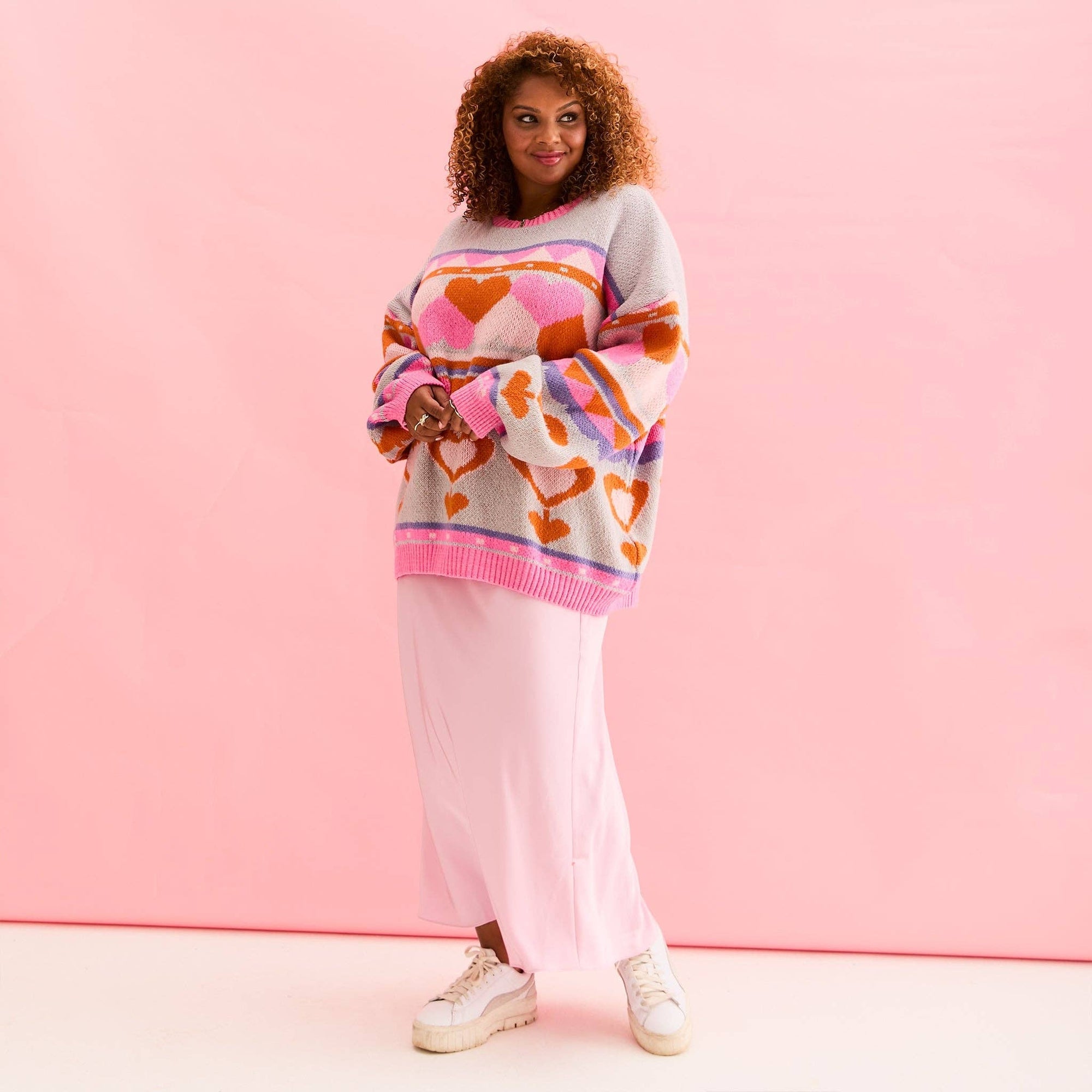 Pull oversize à manches ballon en intarsia Poppy Heart - Bleu