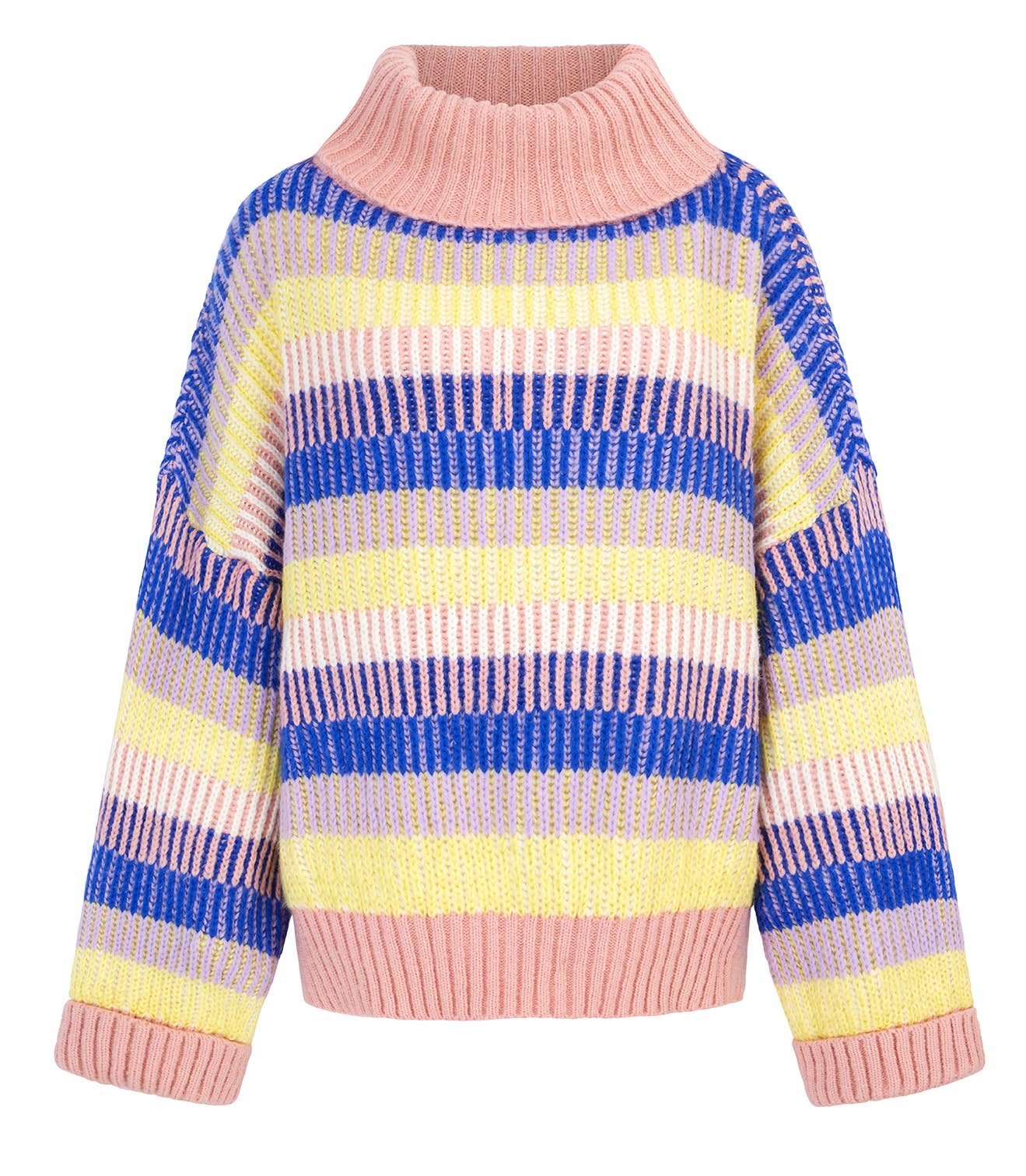 Pull à col roulé à rayures avec manches ballon oversize Tasha - Rose