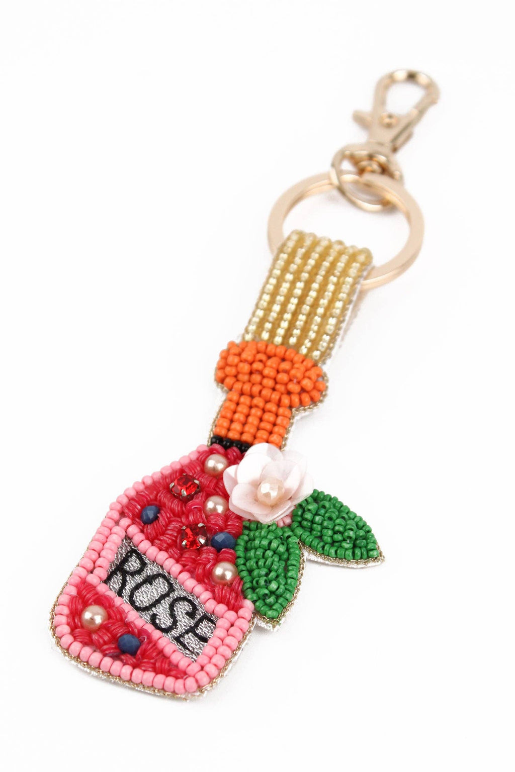 Porte-clés / bijou de sac Rosé avec fleur décorative en sequins