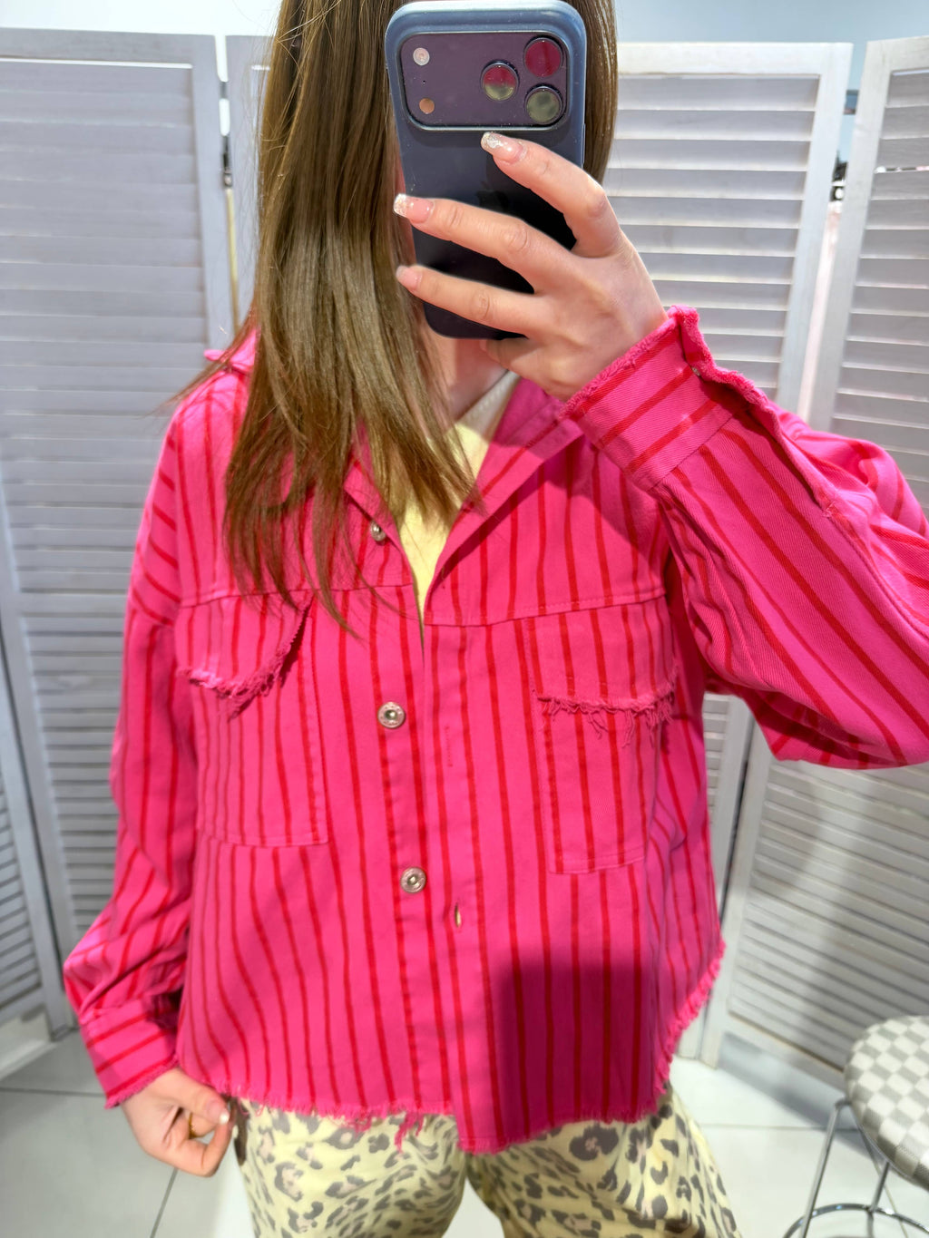 Veste coton fushia rayée rouge RITA