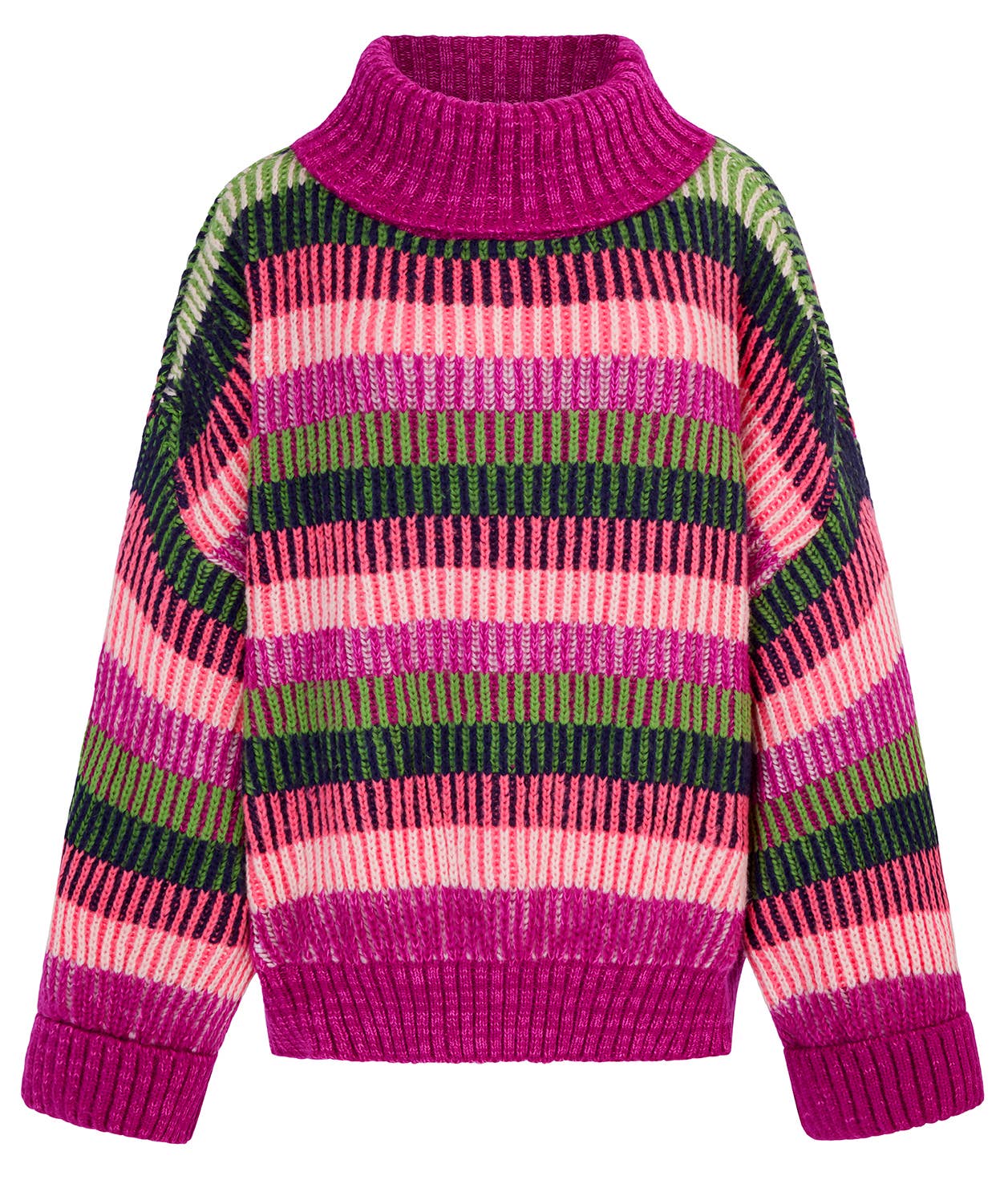 Pull à col roulé rayé à manches ballon oversize Tasha - Violet