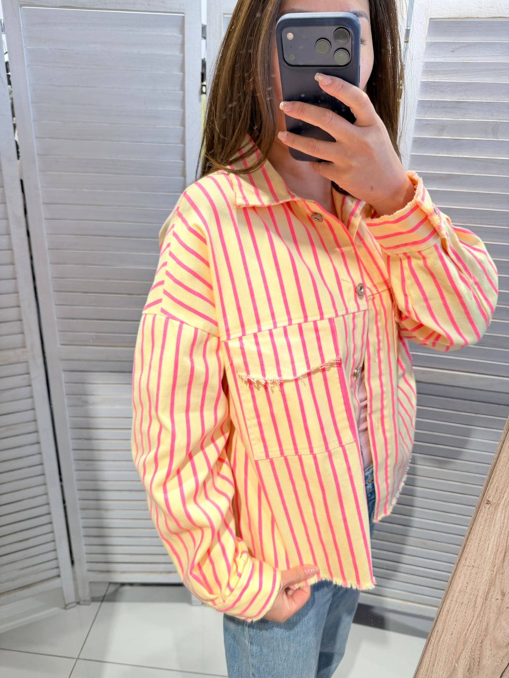 Veste rayée en coton RITA JAUNE&ROSE