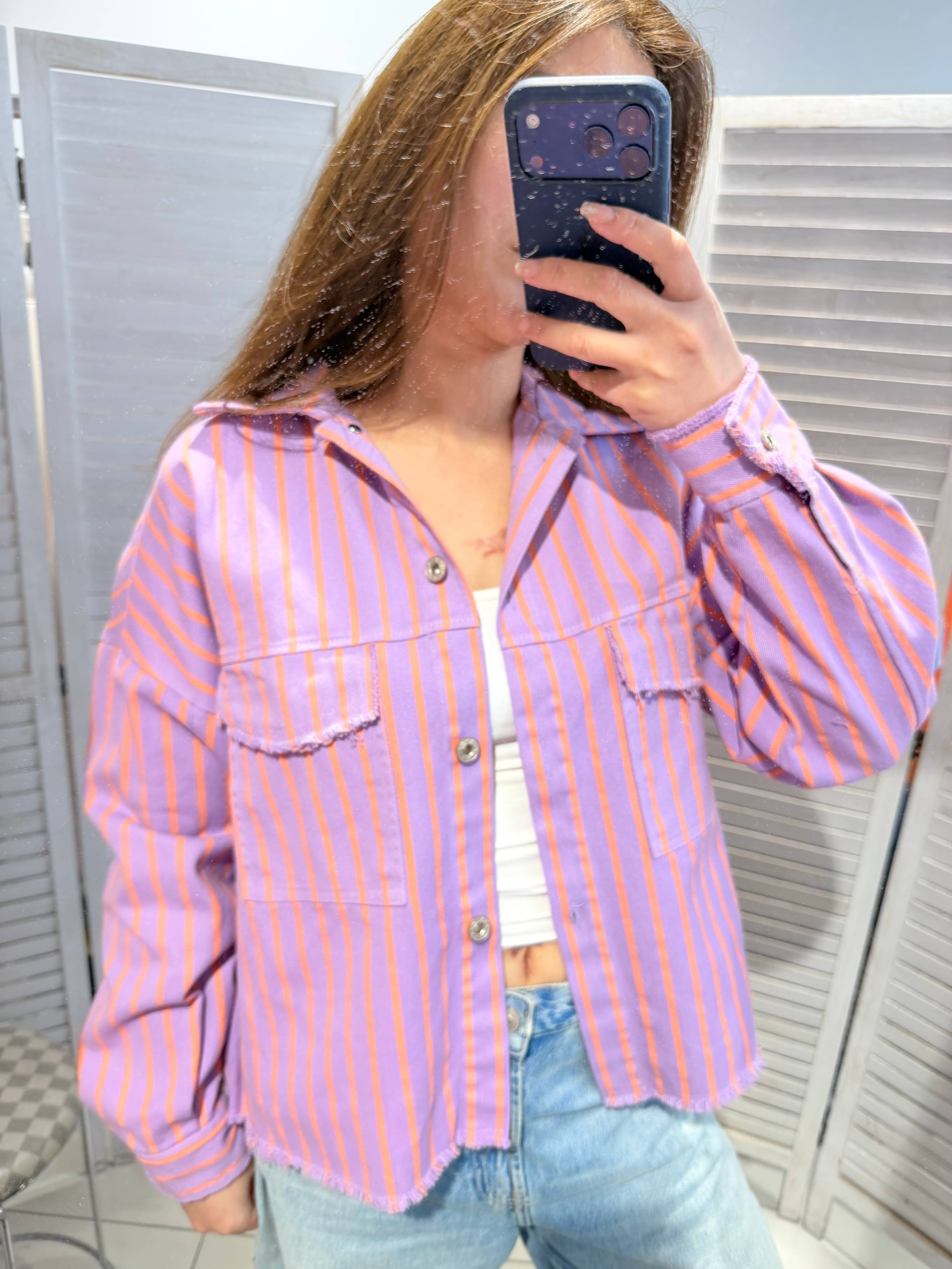 Veste coton violet rayé orange RITA