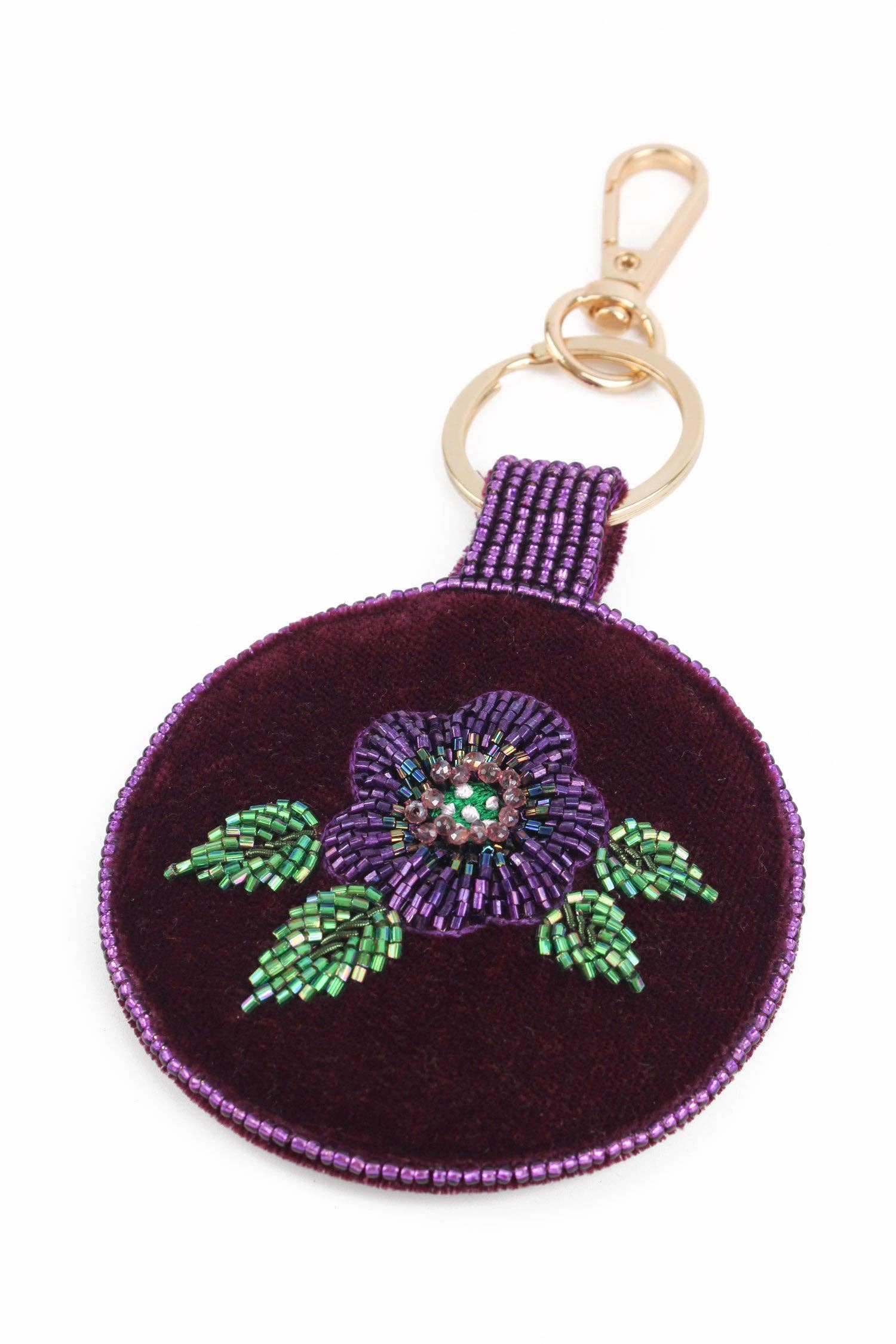 PORTE-CLÉS/BRELOQUE DE SAC FLEUR VIOLETTE RONDE