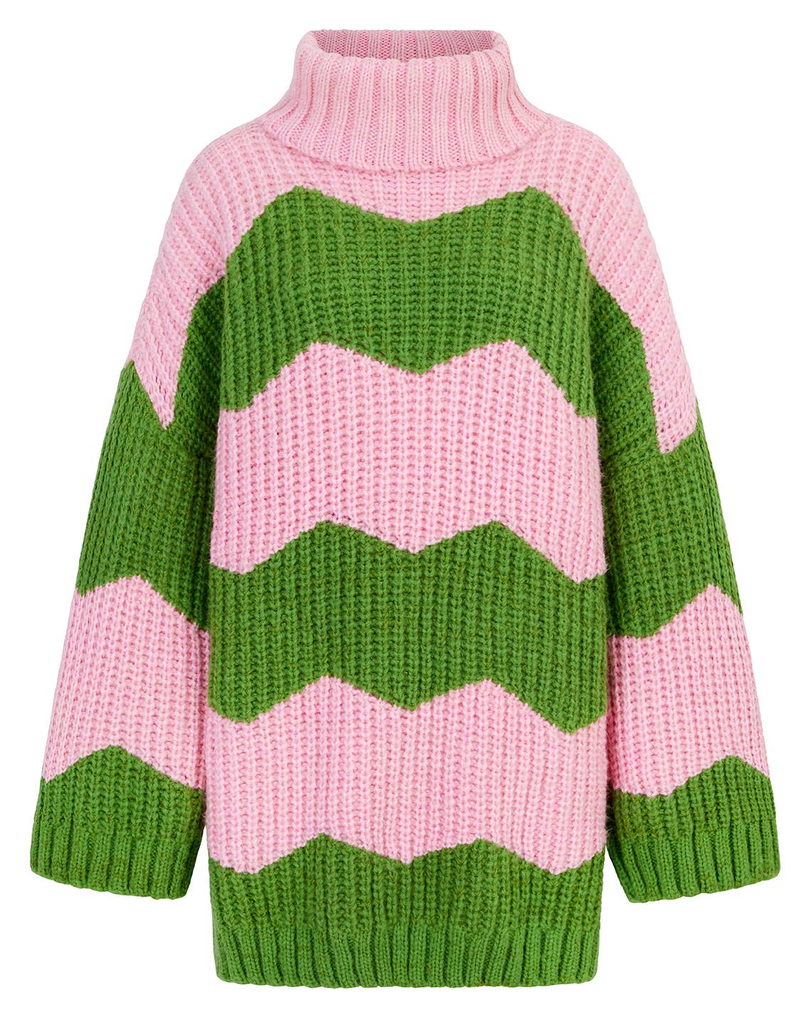 Robe Pull Mini à Col Roulé Nelly Chevron - Rose