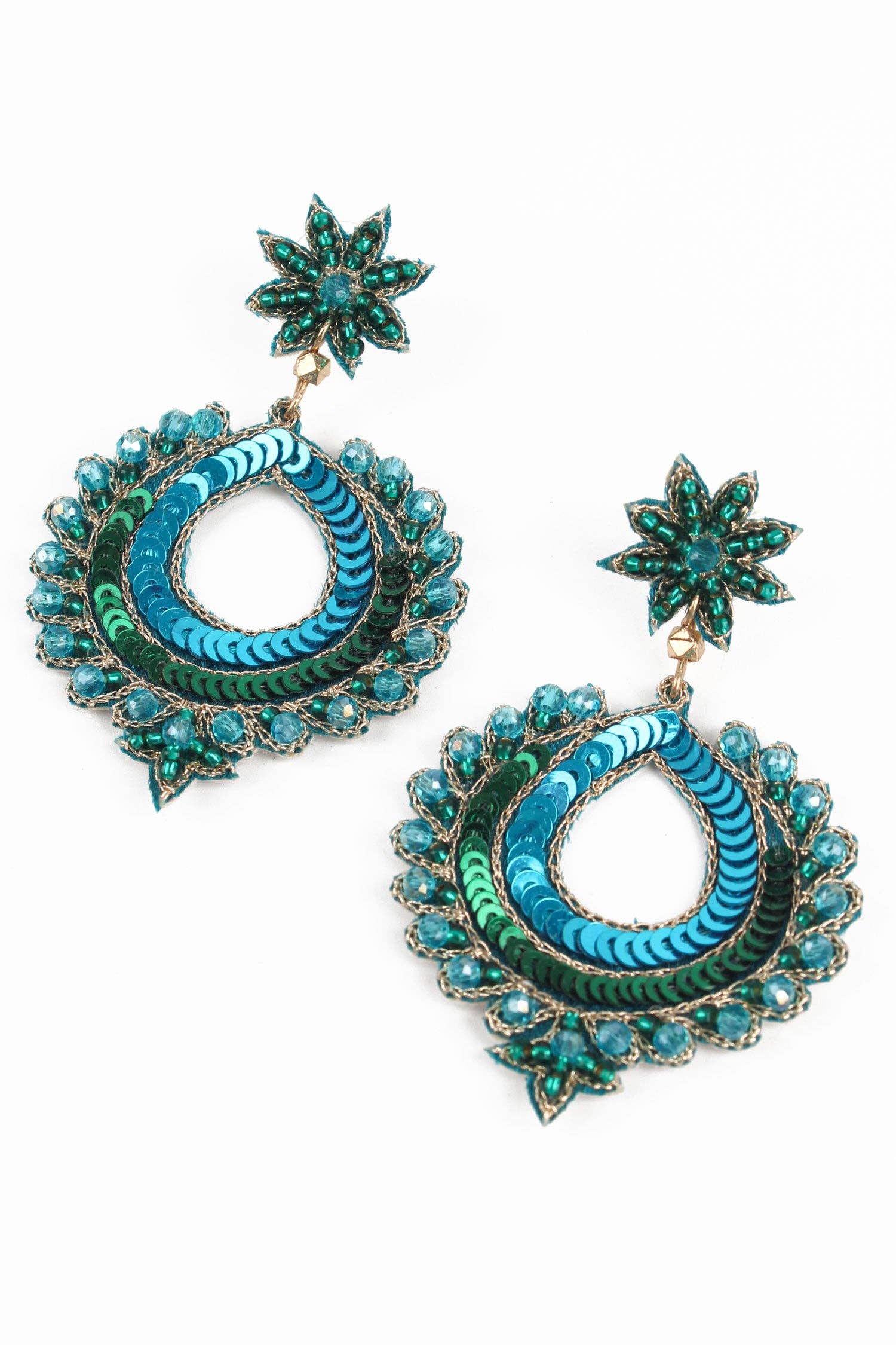 BOUCLES D'OREILLES RONDES PAON BLEU