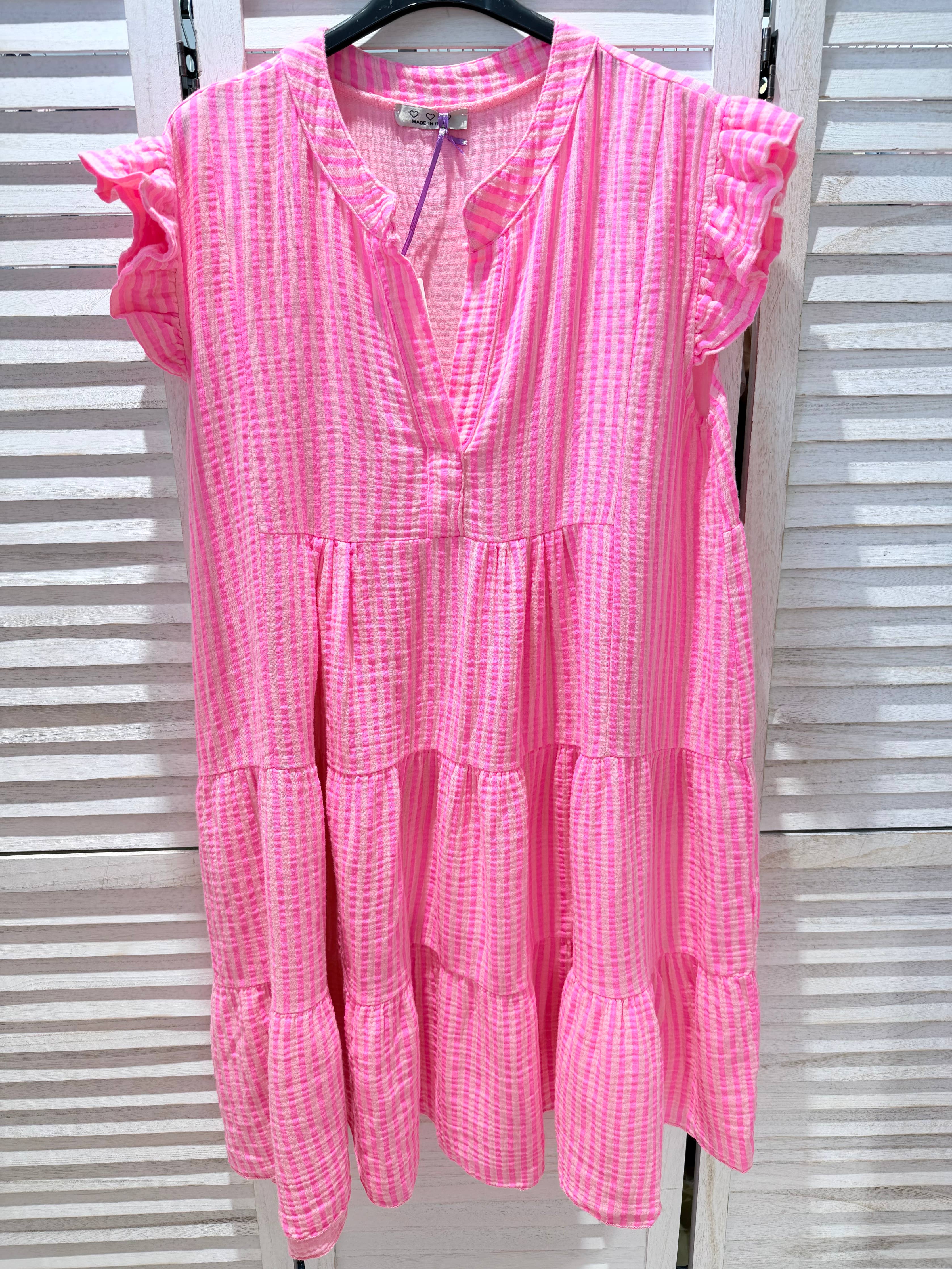 Robe en coton à rayures ROMANCE ROSE