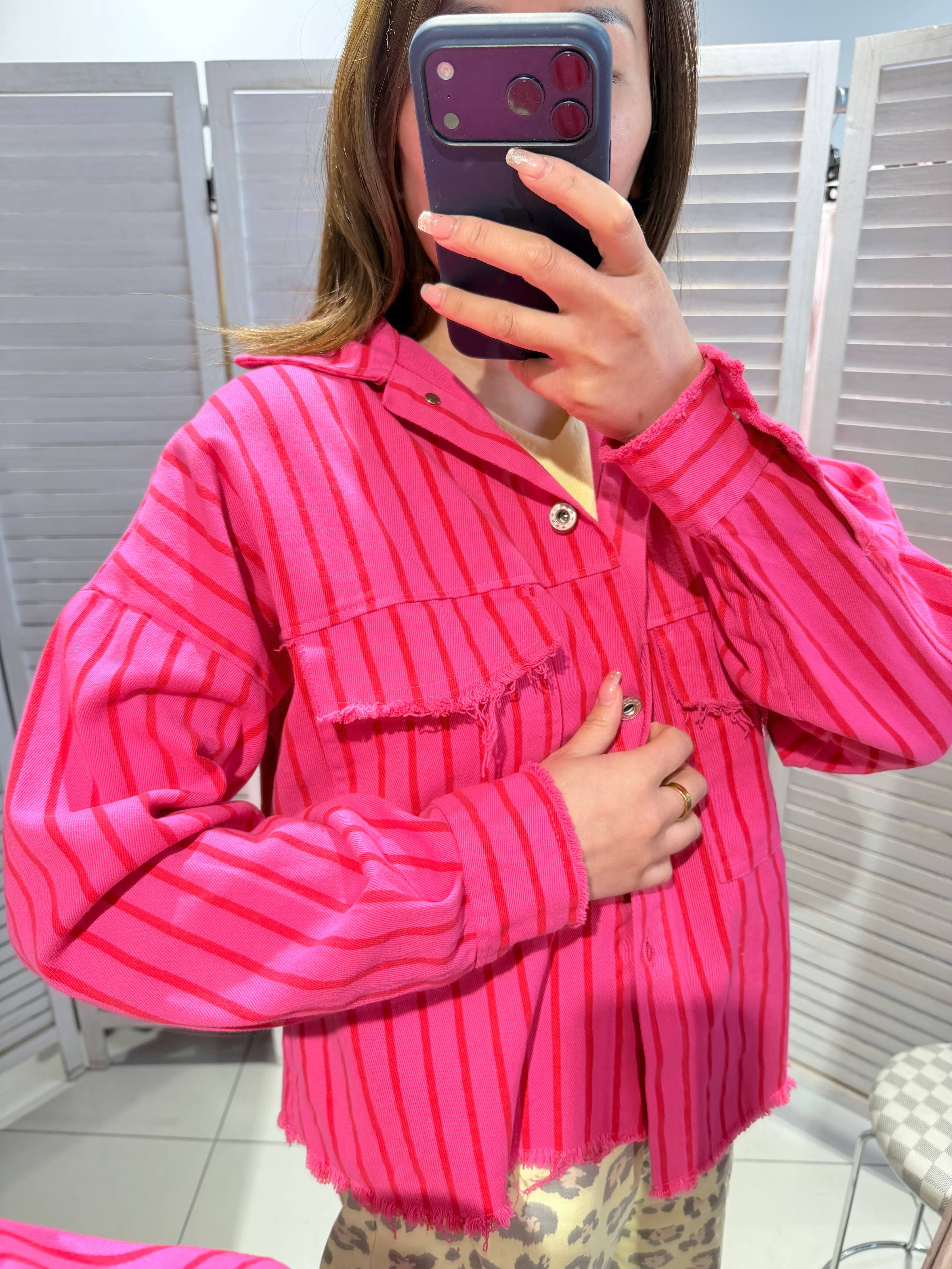 Veste coton fushia rayée rouge RITA