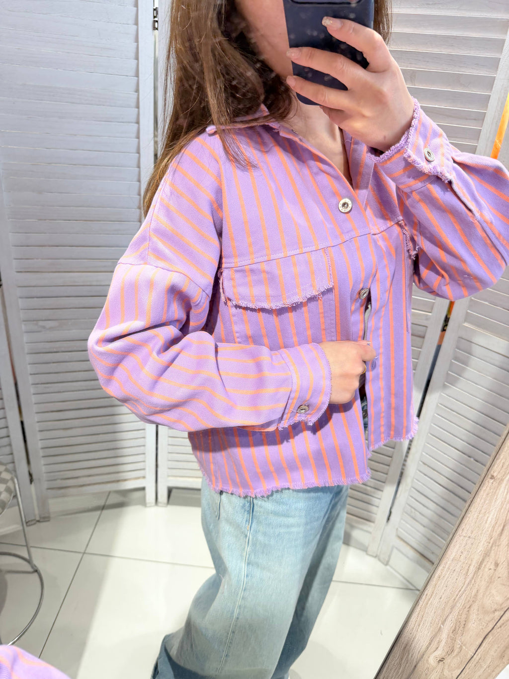 Veste coton violet rayé orange RITA