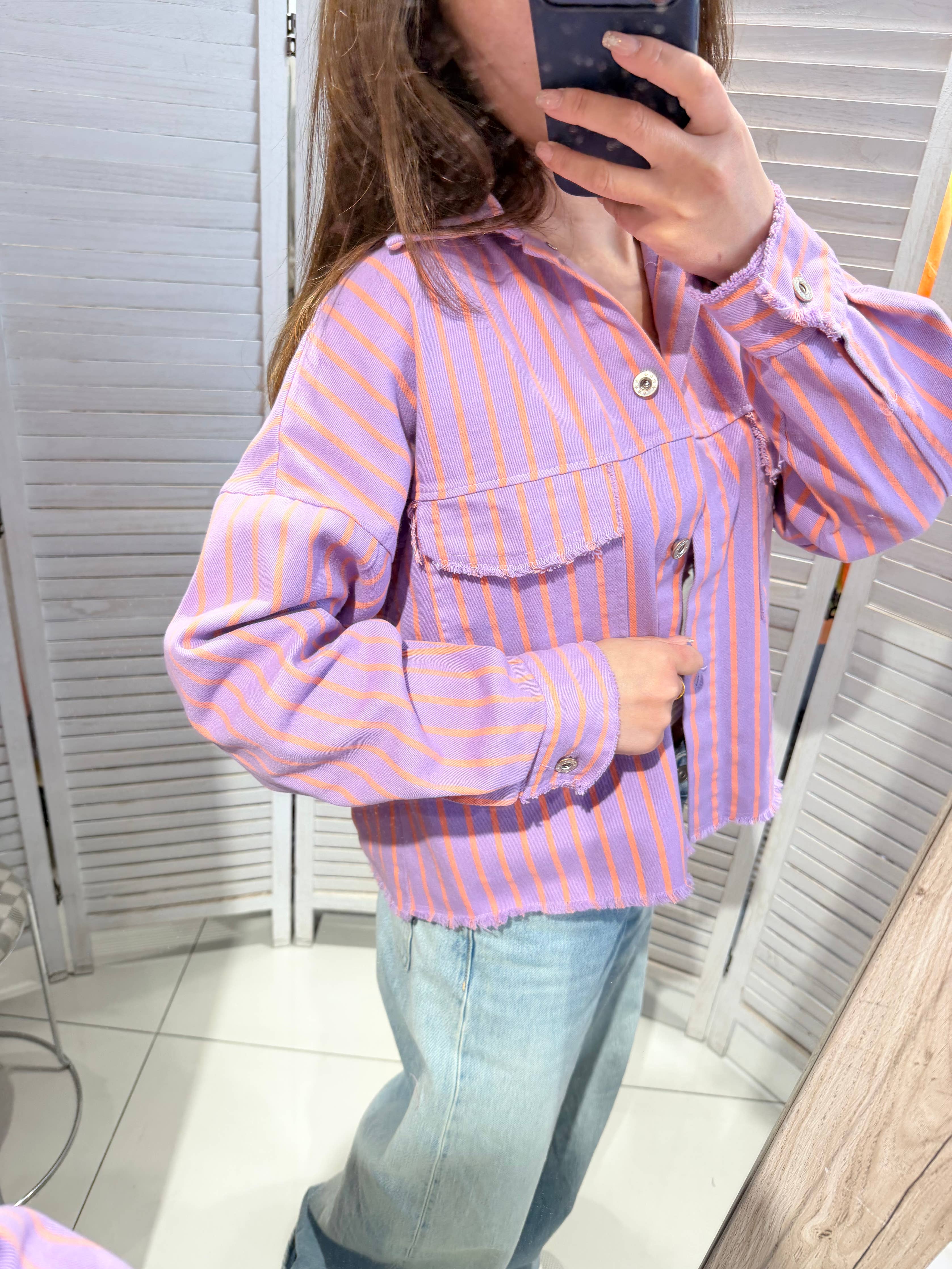 Veste coton violet rayé orange RITA