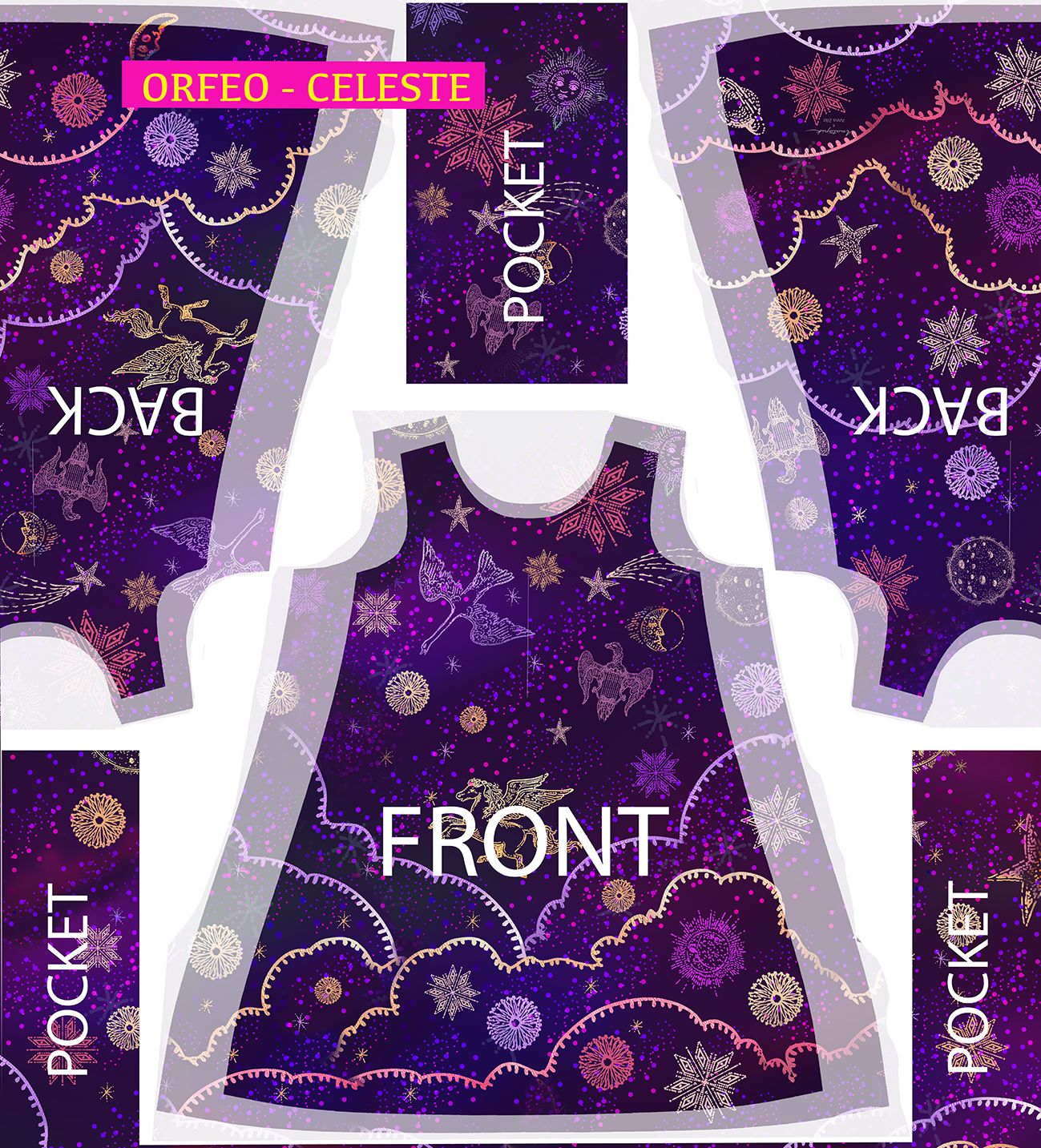 Robe trapèze imprimée ORFÉO CELESTE