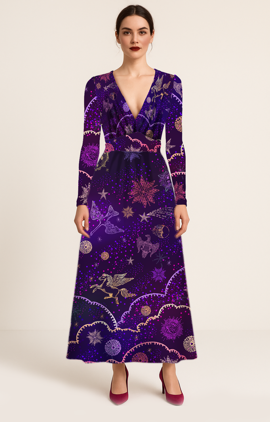 Robe longue imprimée ALMÉRIA CÉLESTE