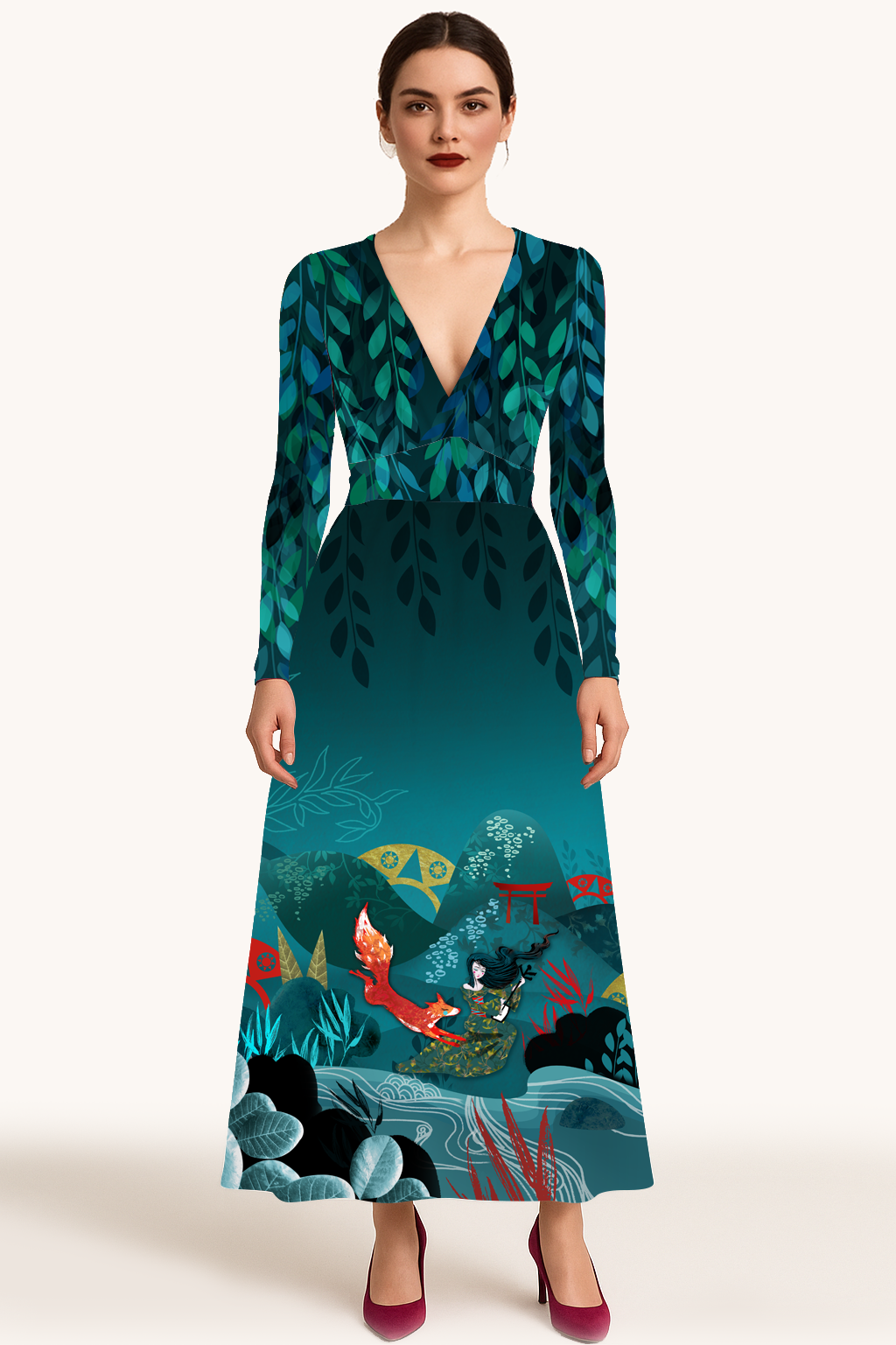 Robe longue imprimée ALMÉRIA KITSUNE