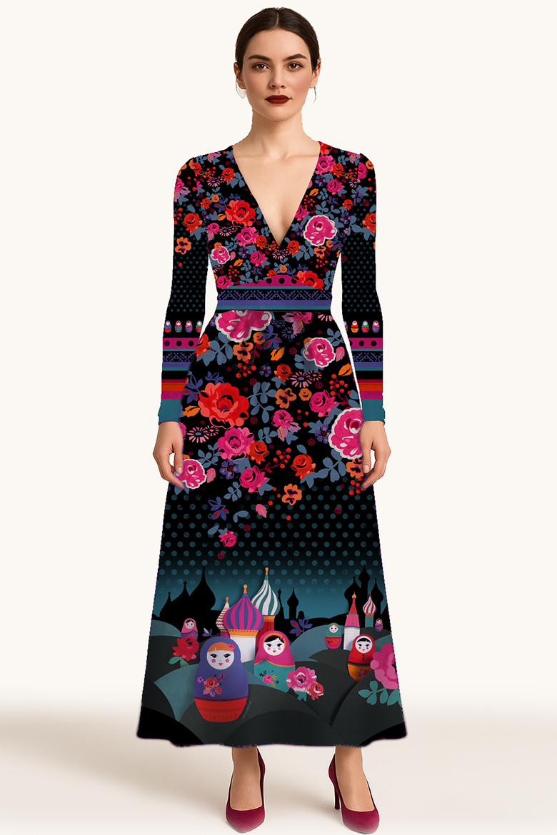 Robe longue imprimée ALMÉRIA MATRIOCHKA