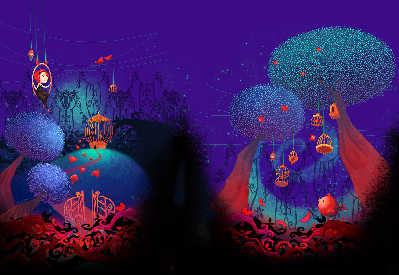 Panneau de tissu CAGE A OISEAUX