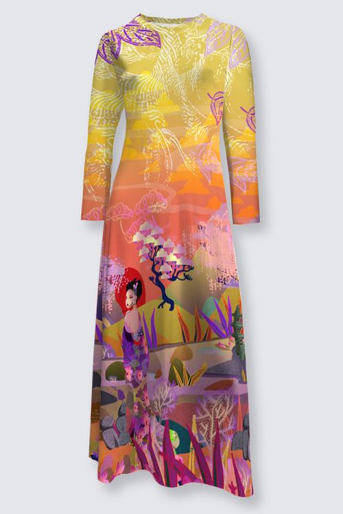 Robe fluide longue  jersey imprimé  LILIANA MIZAKI KIRO