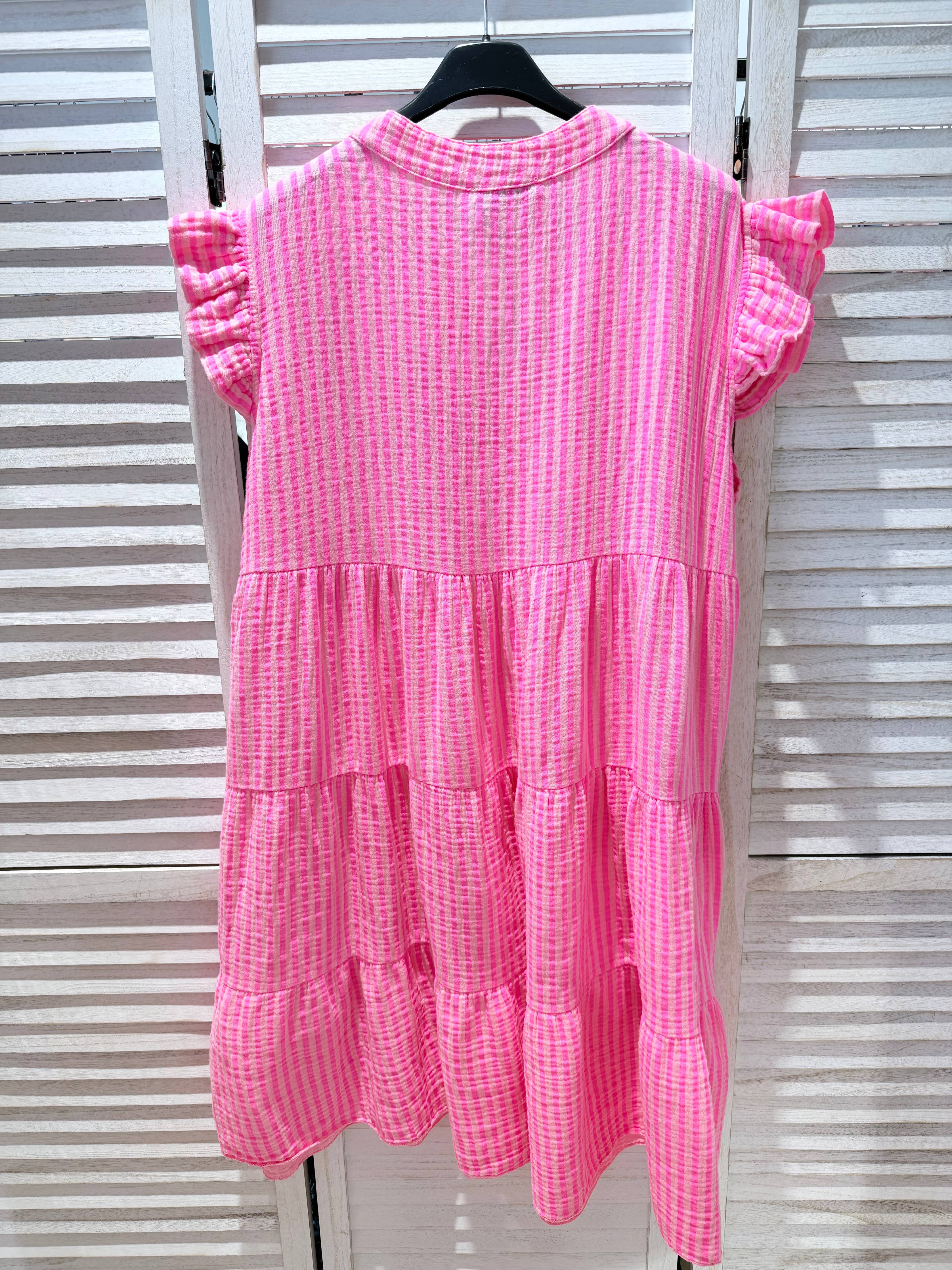 Robe en coton à rayures ROMANCE ROSE