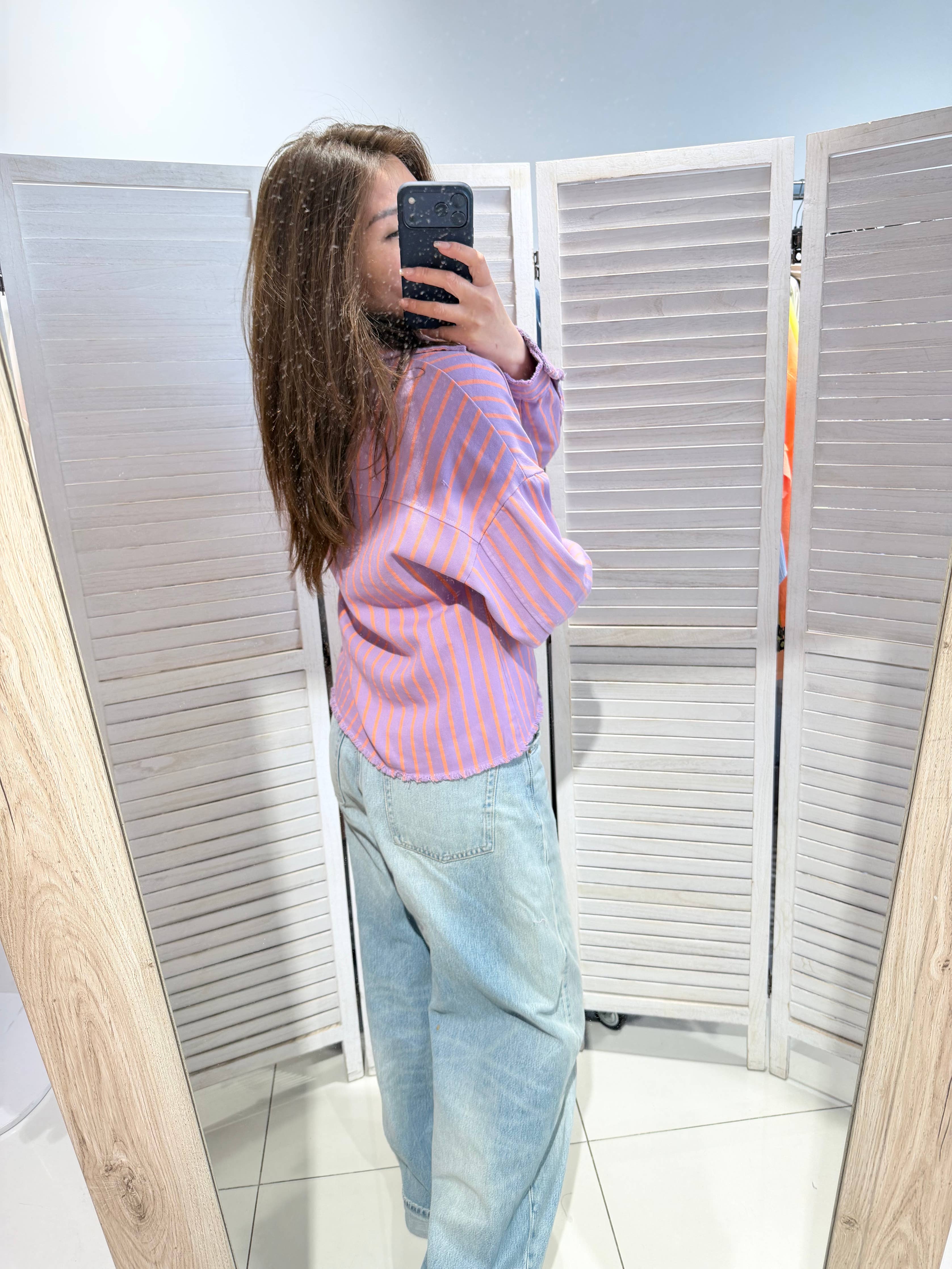 Veste coton violet rayé orange RITA
