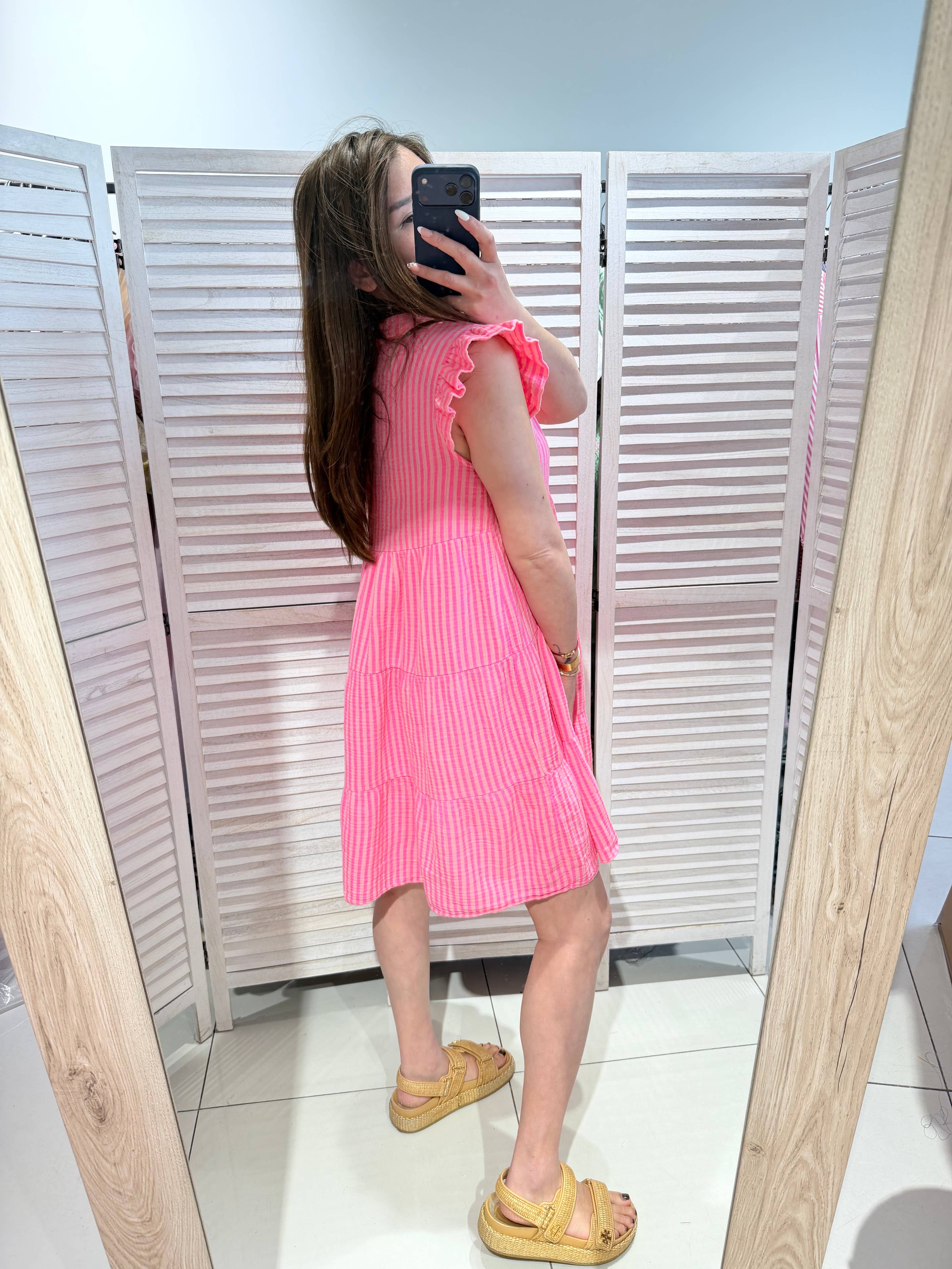 Robe en coton à rayures ROMANCE ROSE