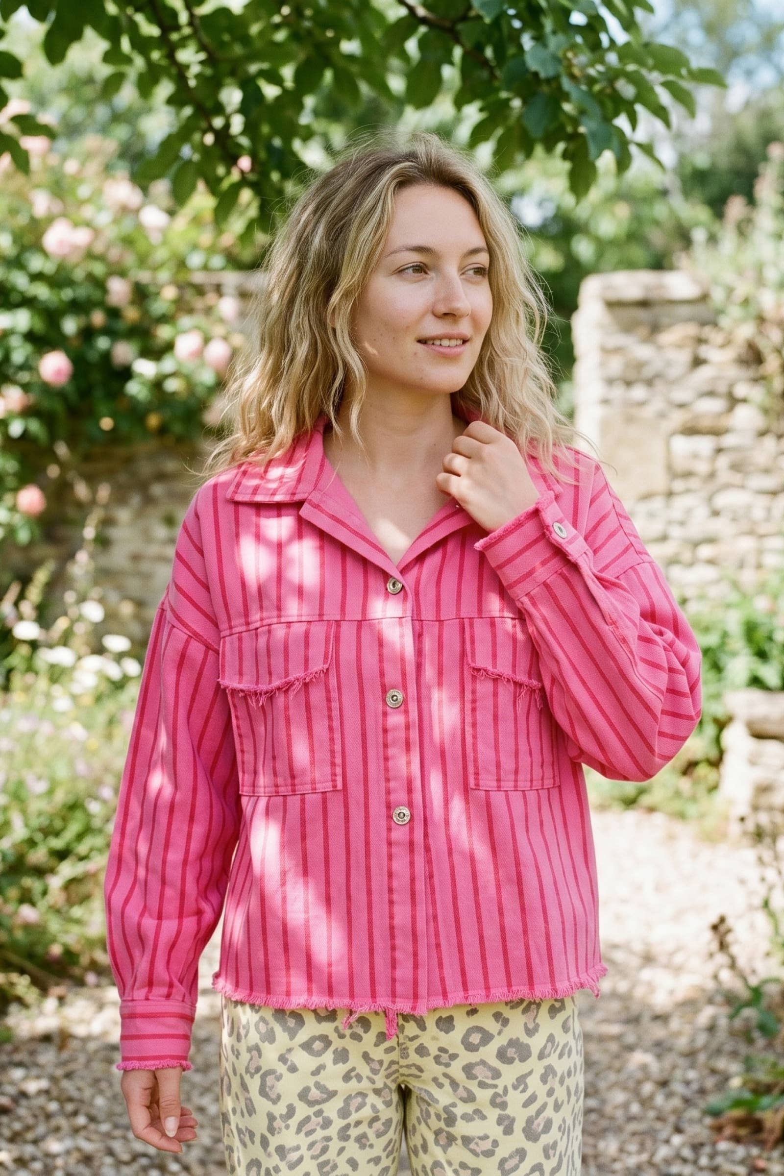 Veste coton fushia rayée rouge RITA