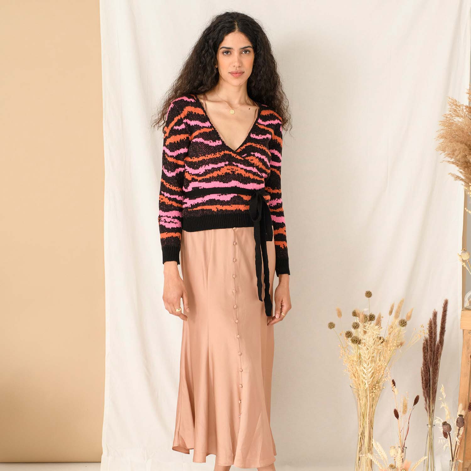 Pull cache-cœur intarsia zèbre Yvette - Noir