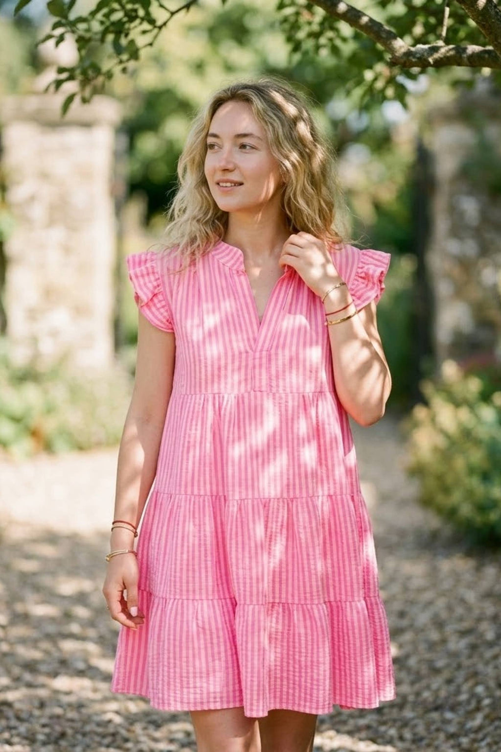 Robe en coton à rayures ROMANCE ROSE