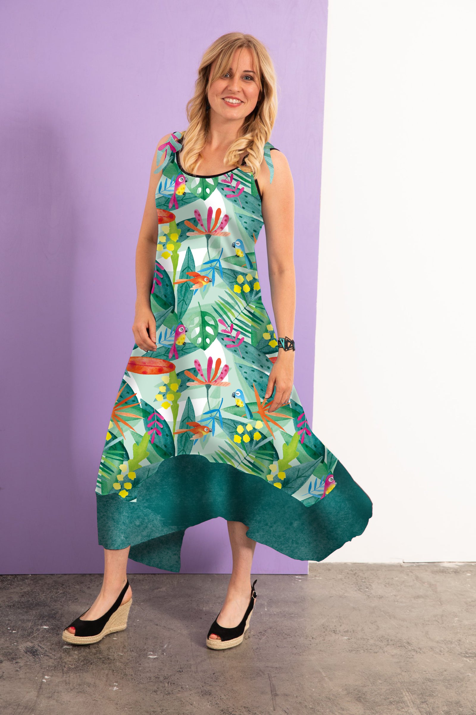 Robe longue jersey NADIA PERROQUETS